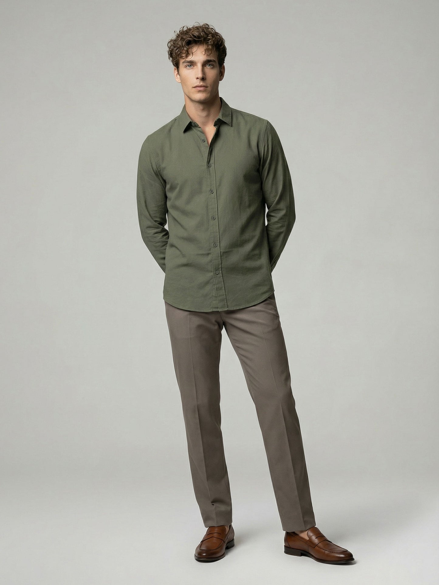 Celio* Men Olive Solid Regular Fit Cotton Shirts