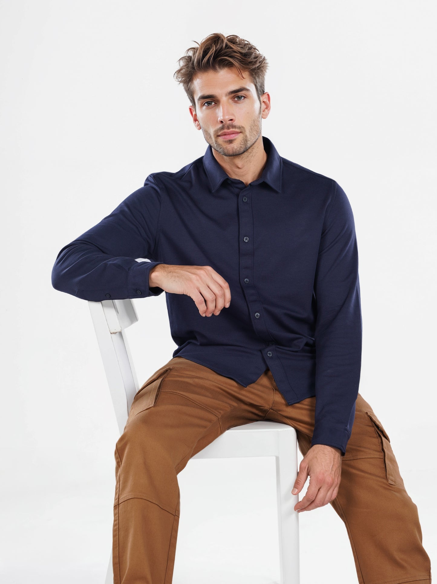 Celio* Solid Regular Fit Poly-Cotton Navy Blue Shirt