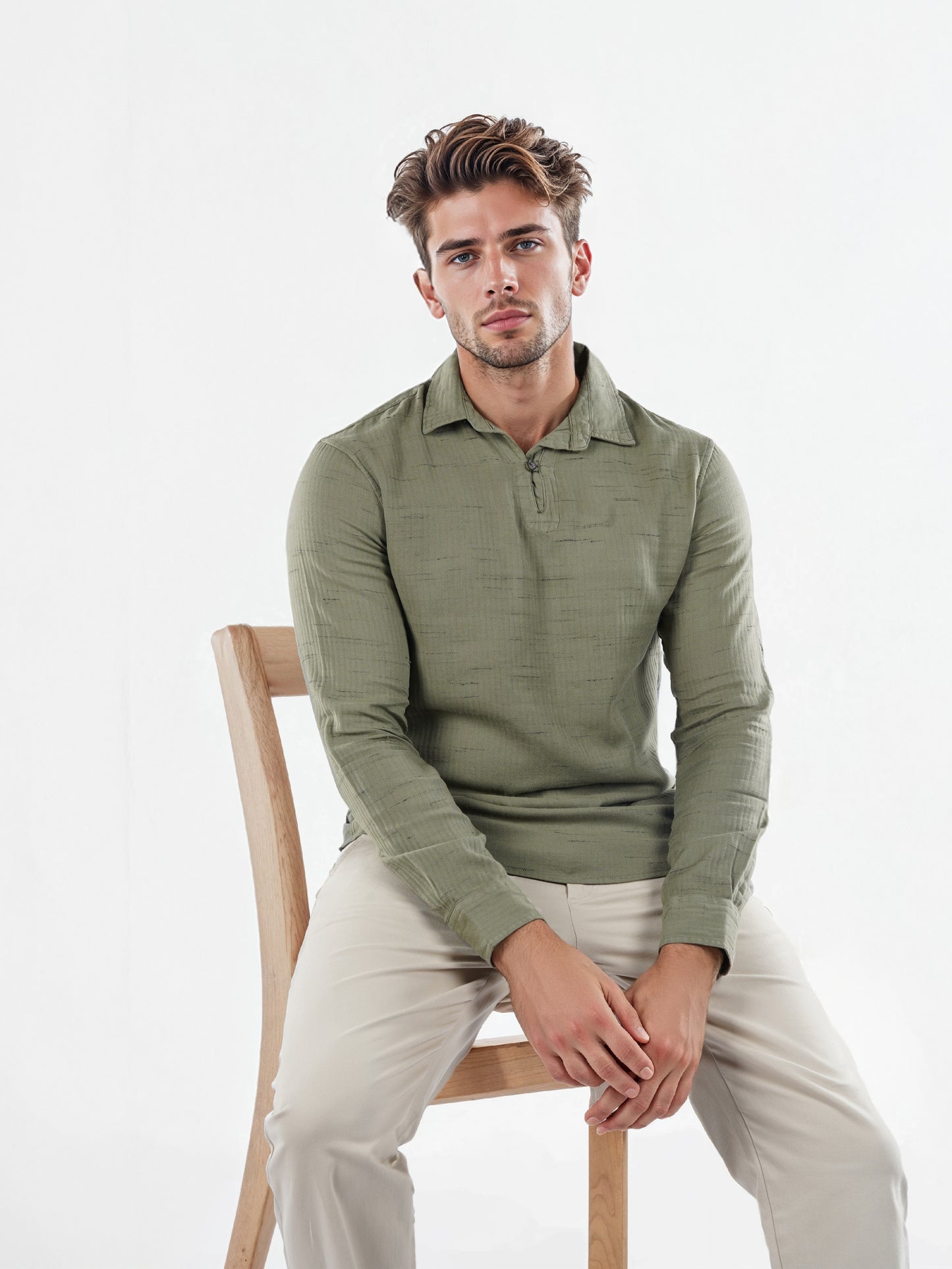 Celio* Solid Regular Fit Cotton Olive Shirts