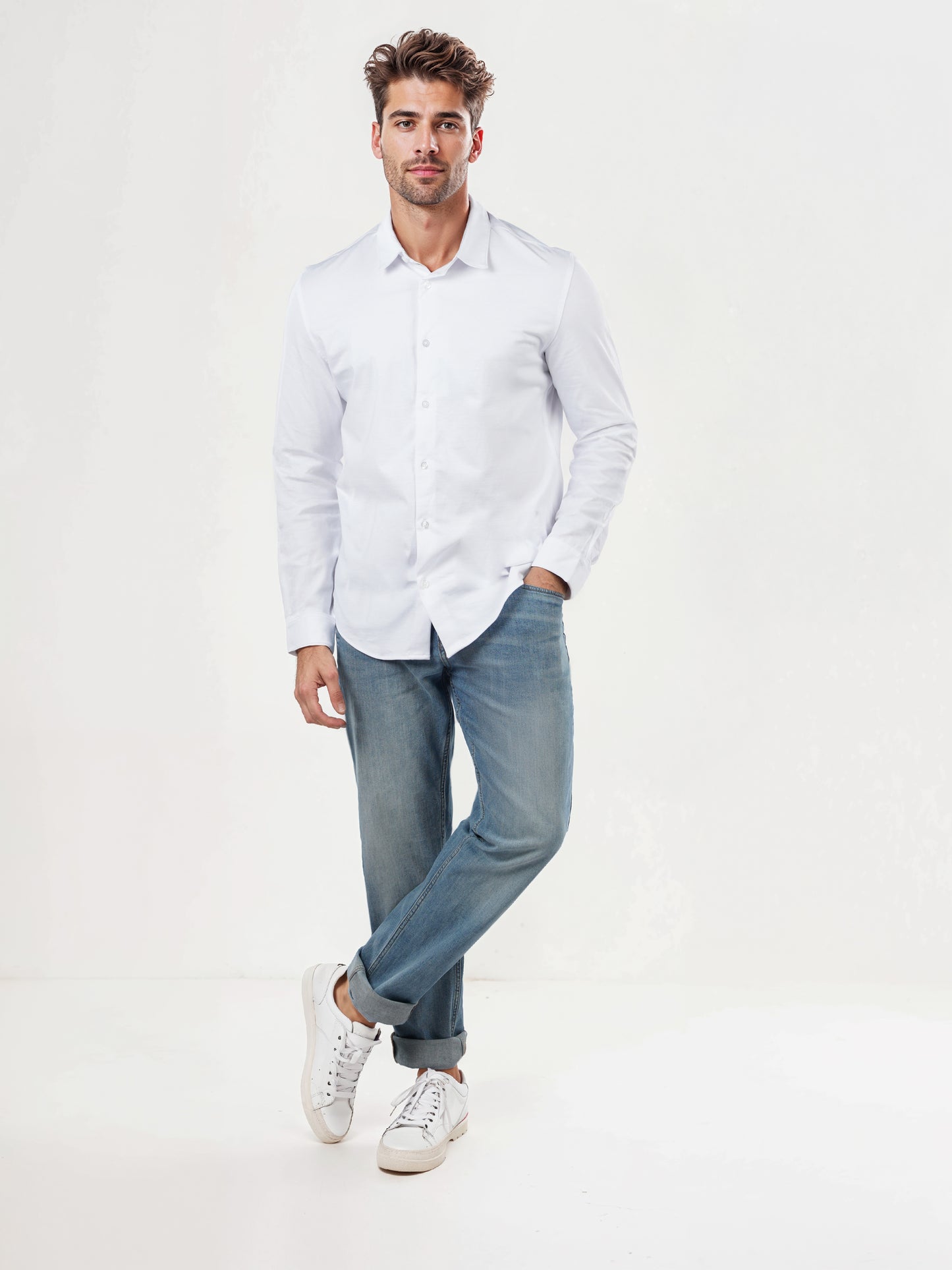Celio* Solid Regular Fit Cotton-Blend White Shirts