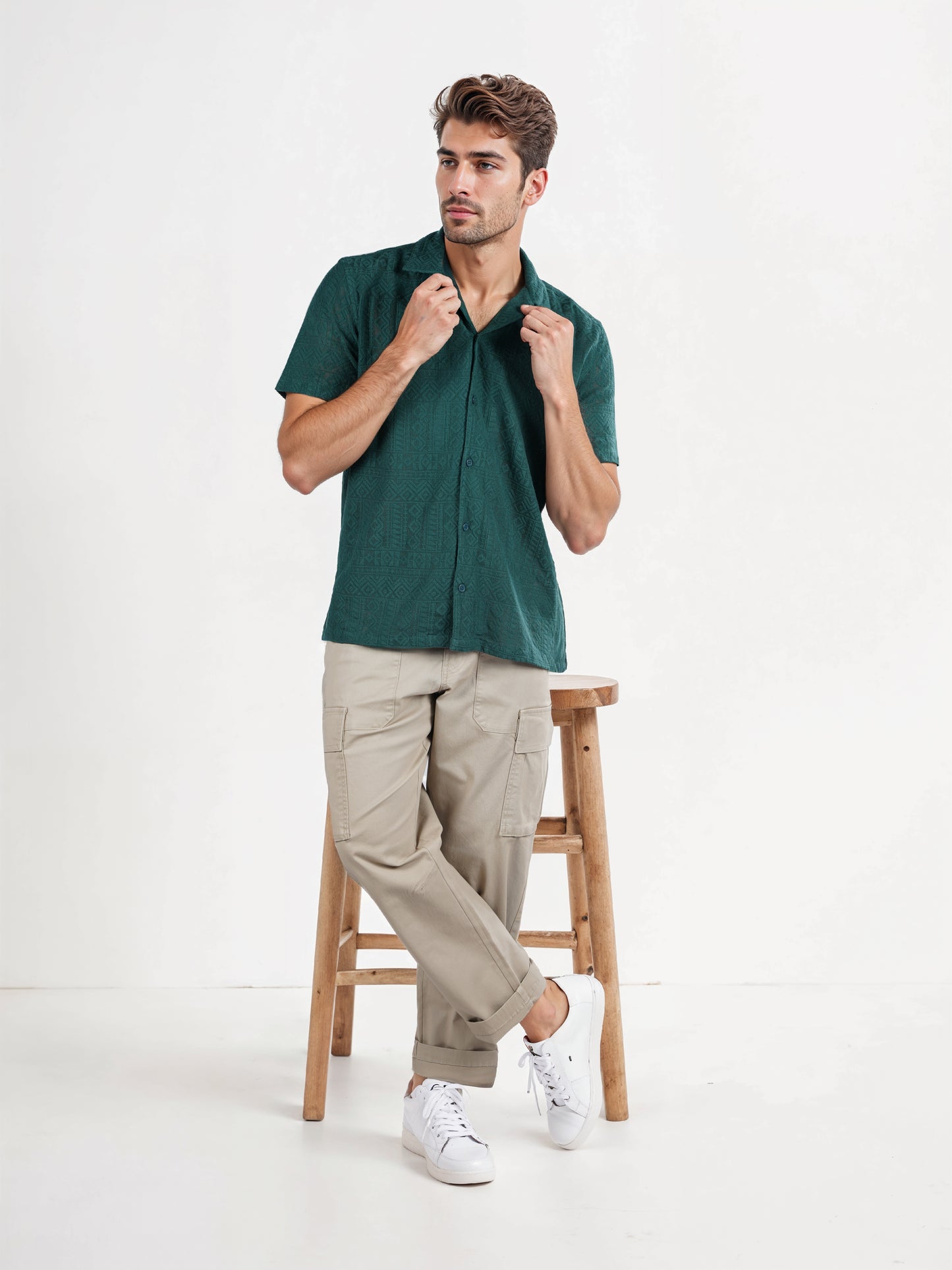 Celio* Solid Regular Fit Nylon-Blend Green Shirt