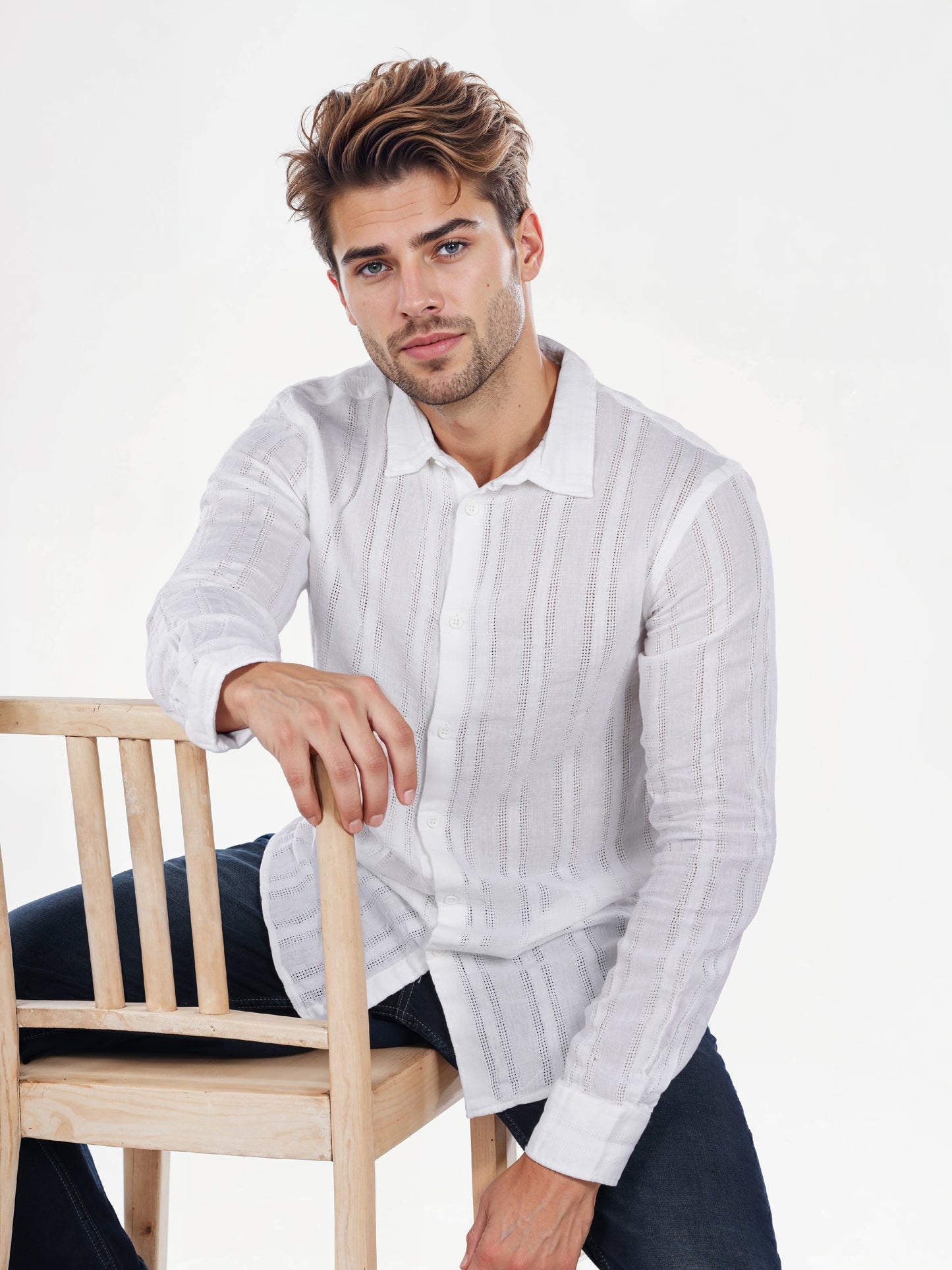 Celio* Striped Regular Fit Cotton White Shirt