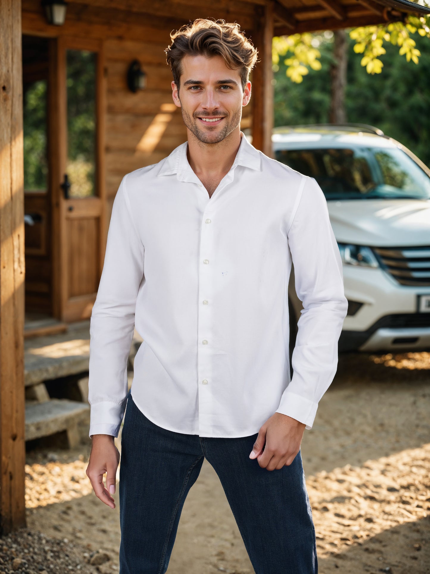 Celio* Solid Regular Fit Lyocell White Shirt