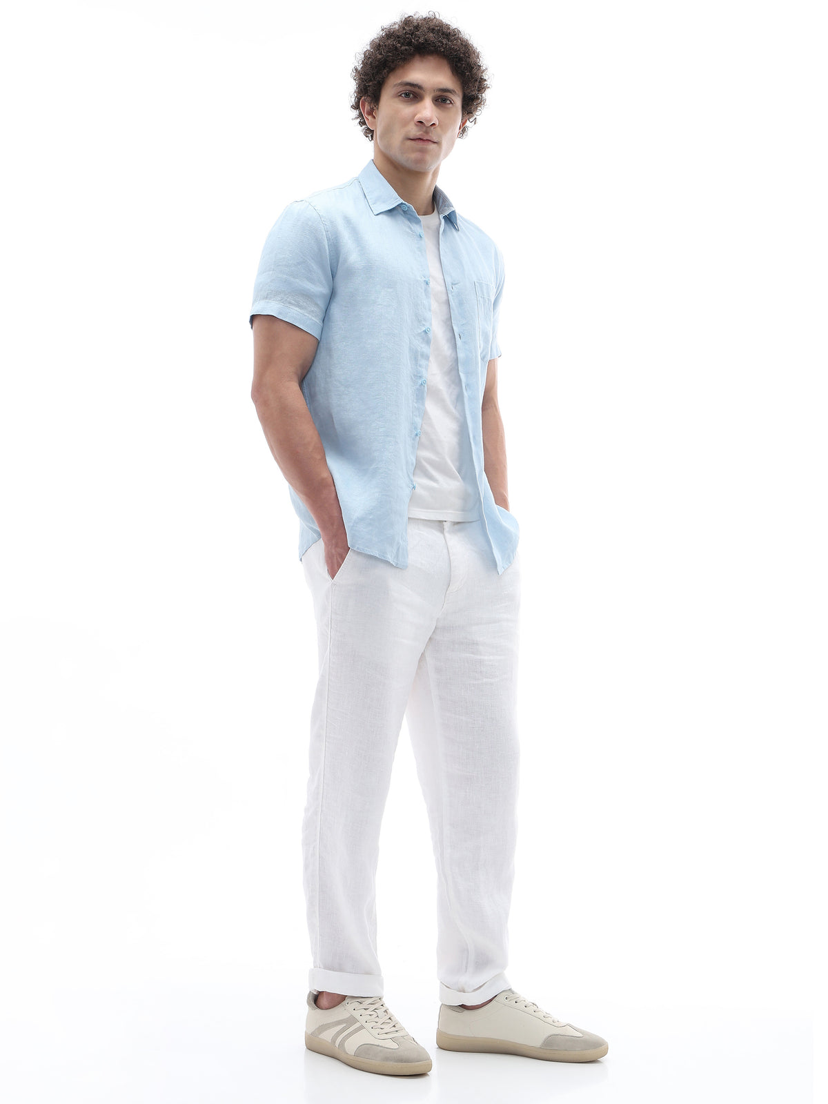 Regular Fit 100% Linen Shirt - Blue