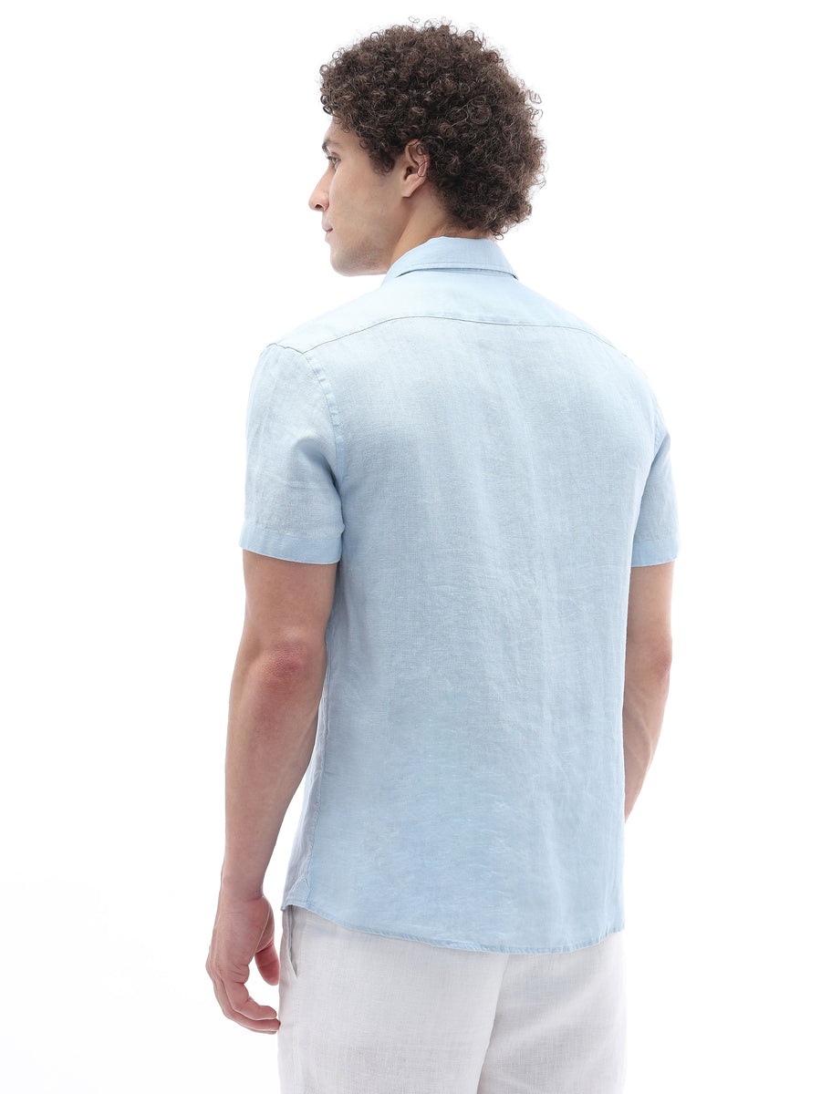 Regular Fit 100% Linen Shirt - Blue