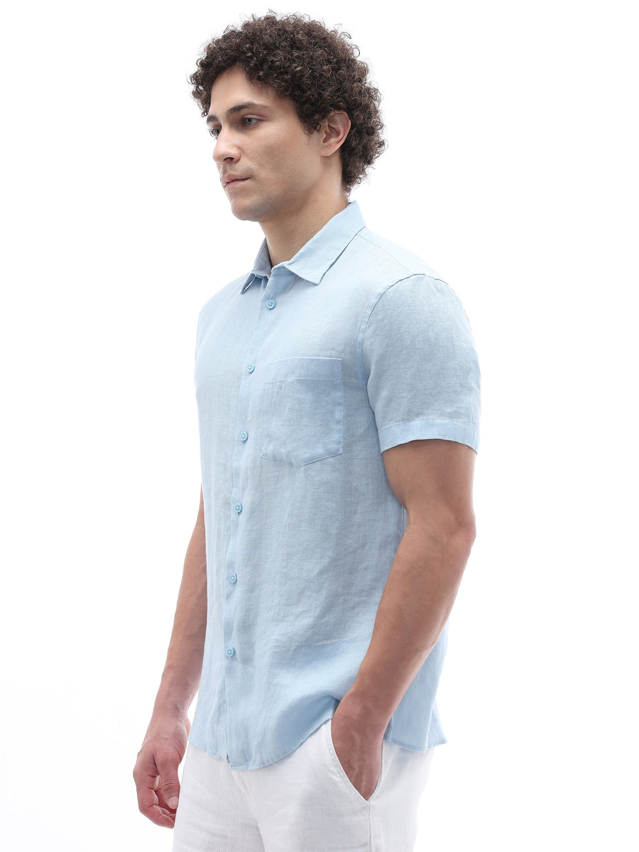 Regular Fit 100% Linen Shirt - Blue