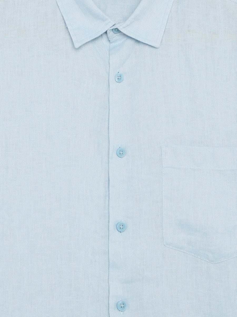 Regular Fit 100% Linen Shirt - Blue