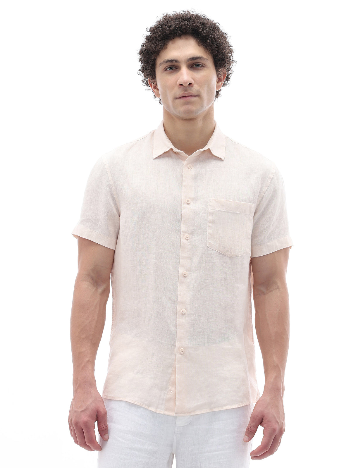 Regular Fit 100% Linen Shirt - Orange