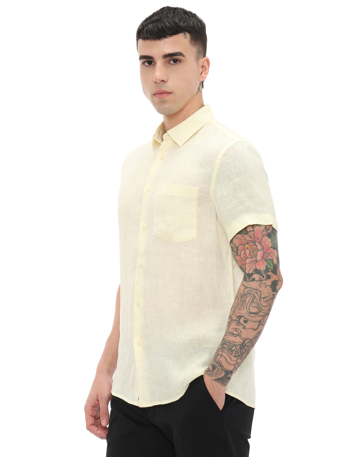 Regular Fit 100% Linen Solid Shirts - Yellow