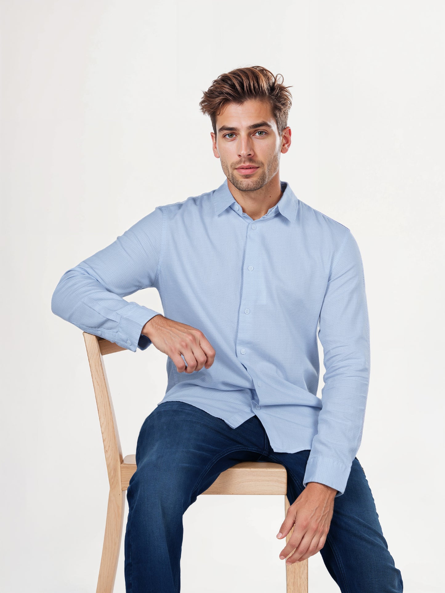 Celio* Solid Regular Fit Cotton Light Blue Shirts