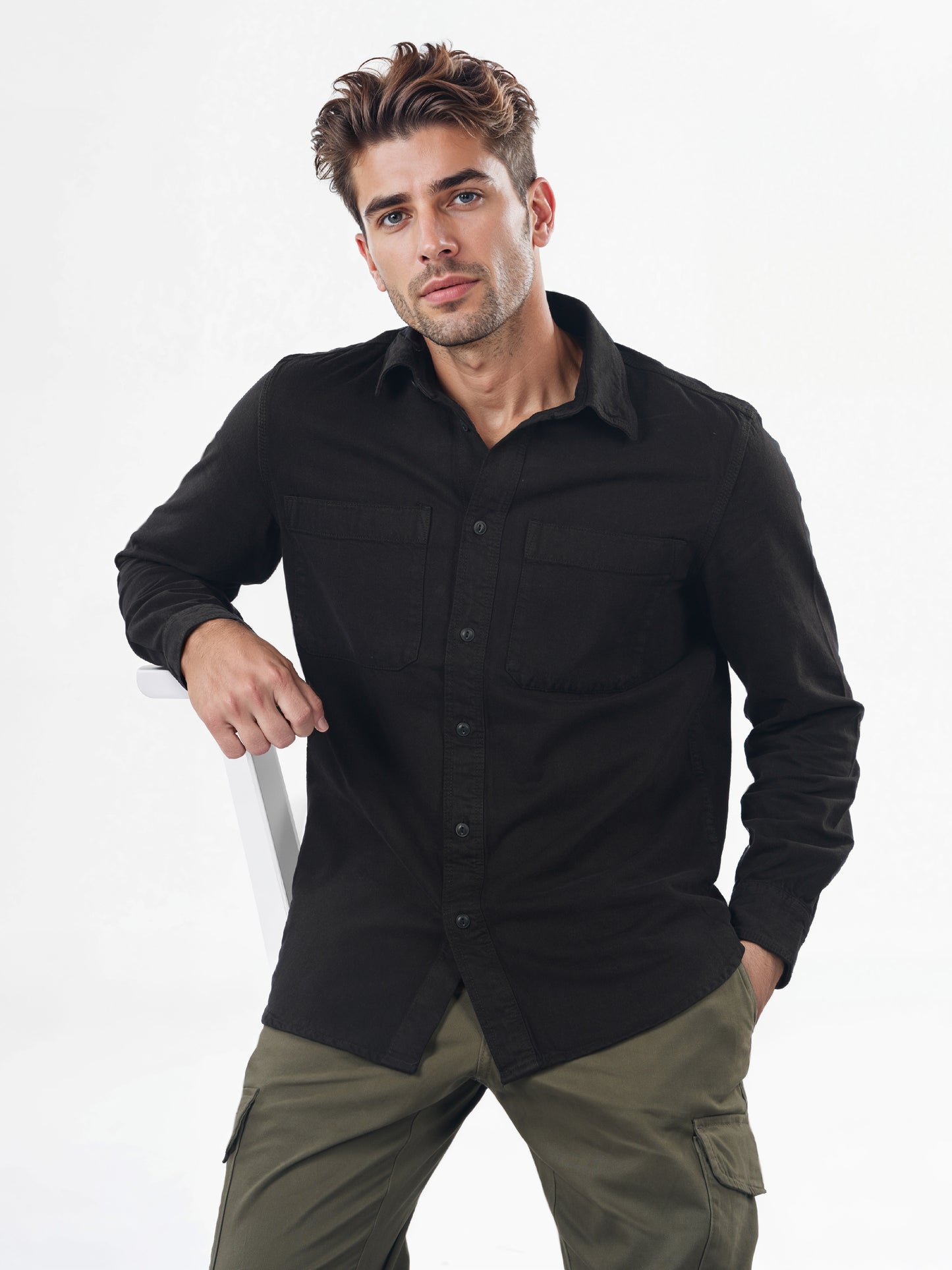 Celio* Solid Overshirt Cotton Black Shirts