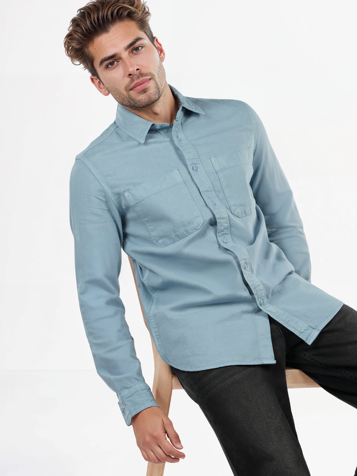 Celio* Solid Overshirt Cotton Blue Shirts
