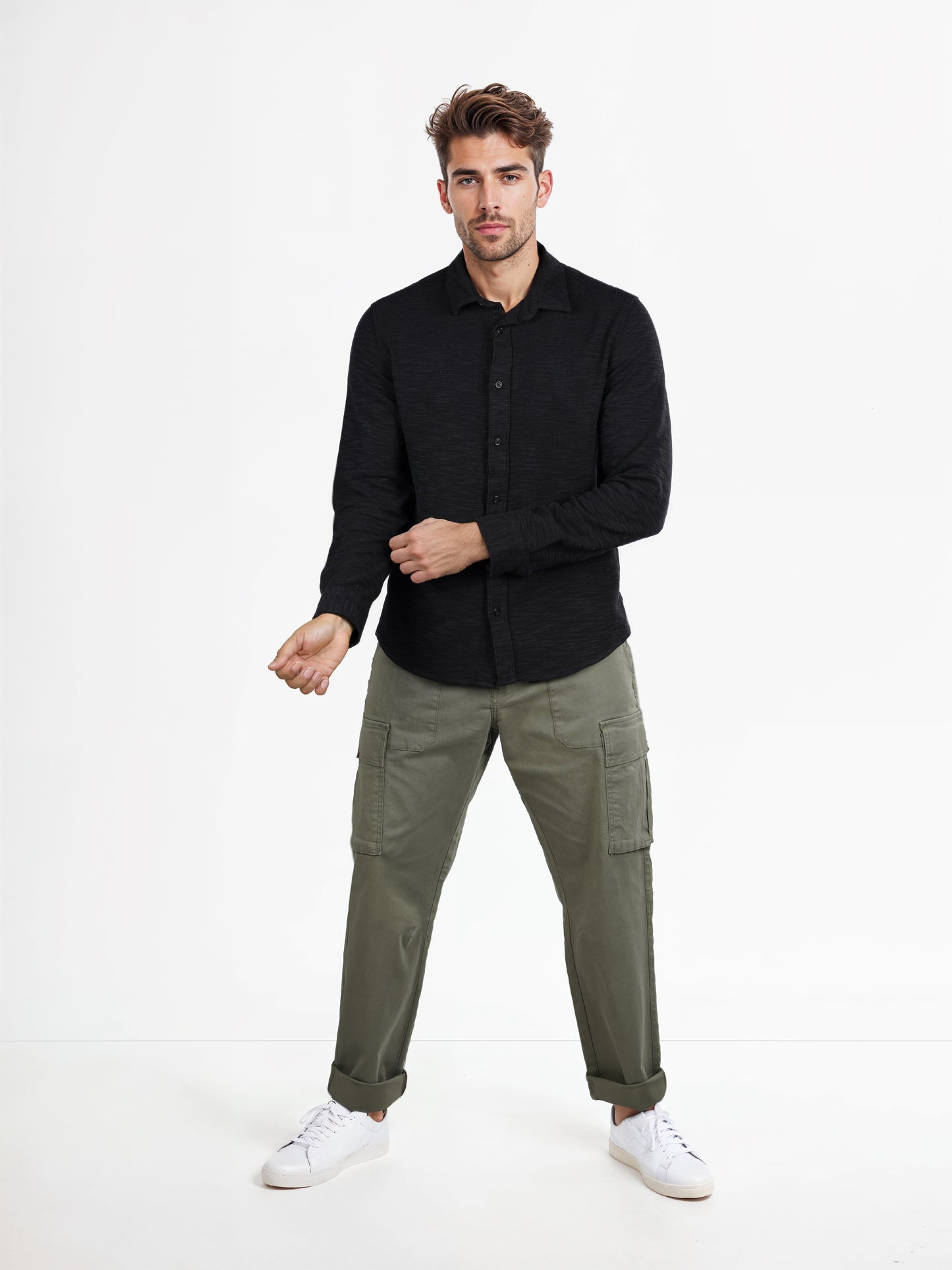 Celio* Solid Regular Fit Poly-Cotton Black Shirt