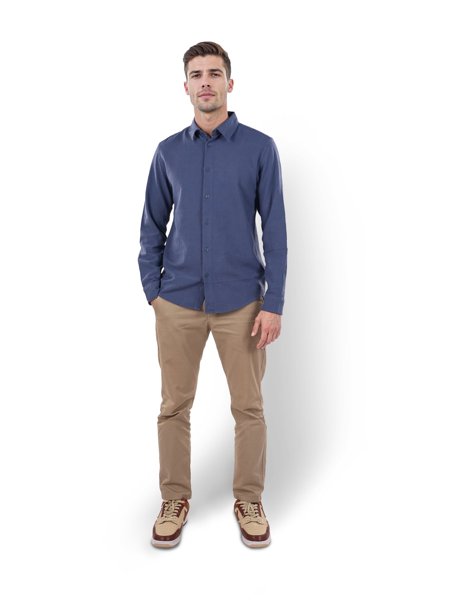 Celio* Solid Regular Fit Cotton Blue Shirt