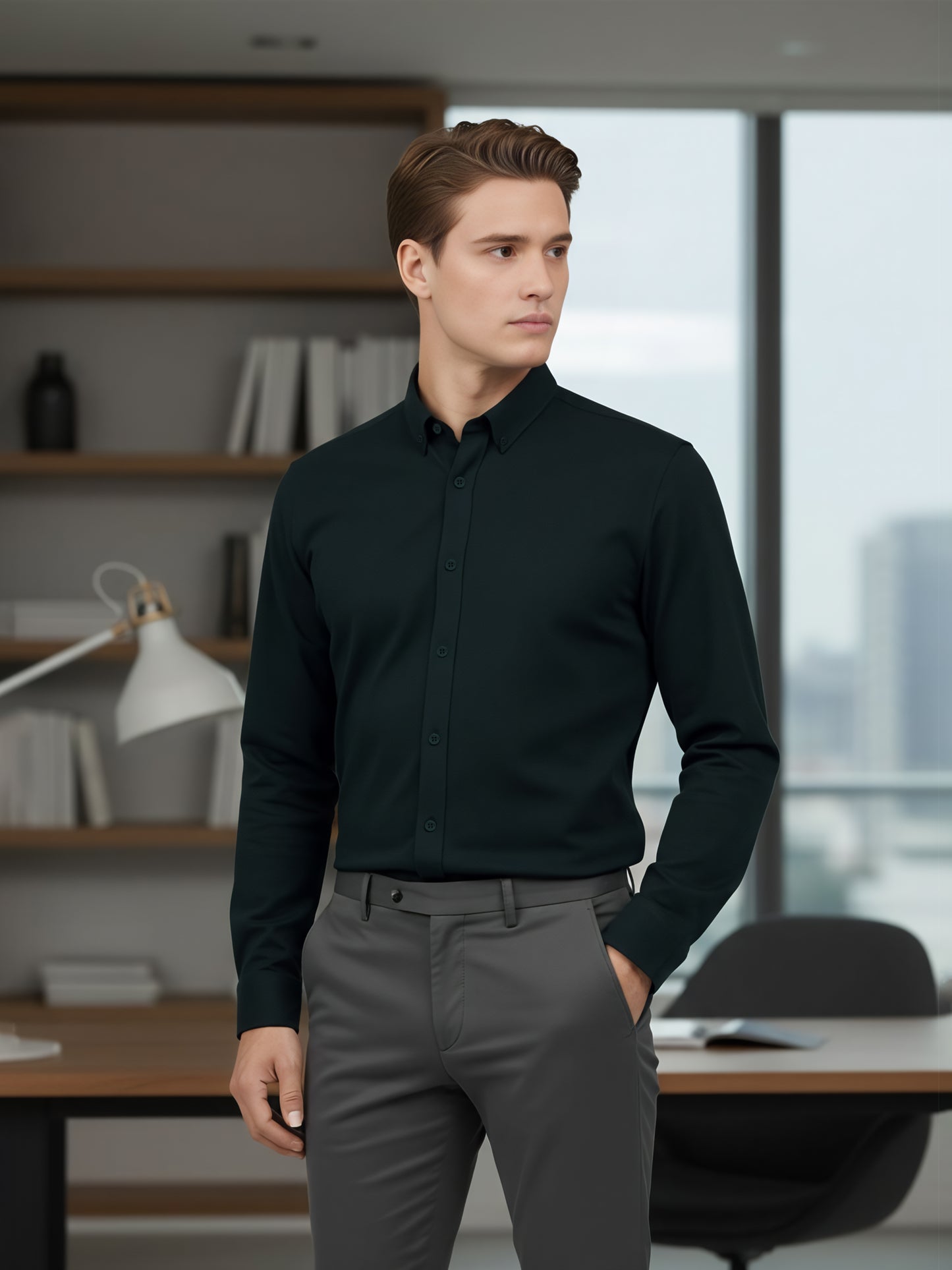 Celio* Men Green Solid Regular Fit Cotton Shirts