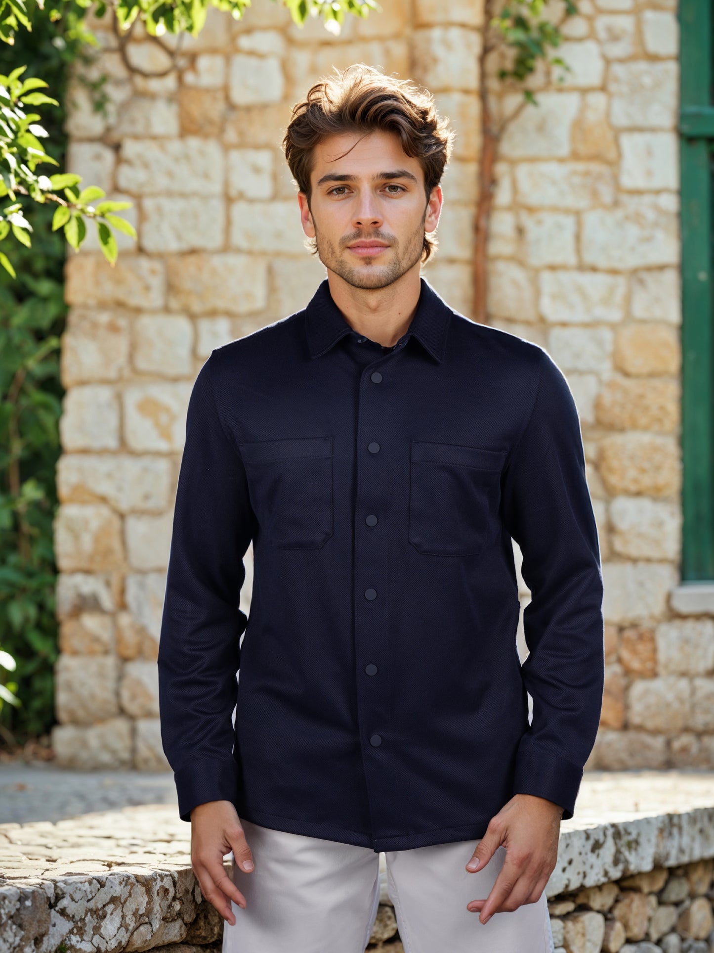 Celio* Solid Oversized Polyester Navy Blue Shirt