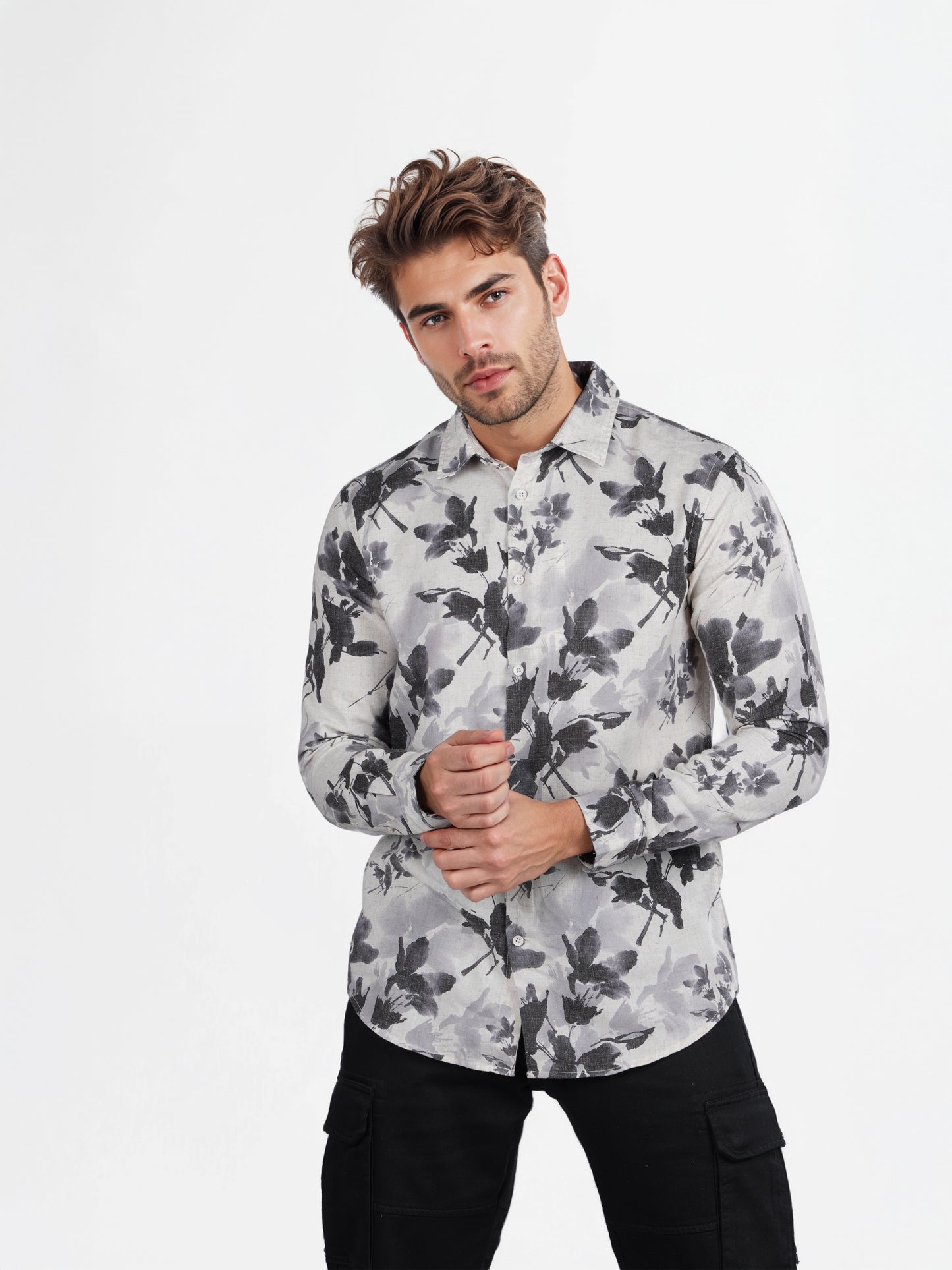 Celio* Printed Regular Fit Poly-Cotton Off White Shirt