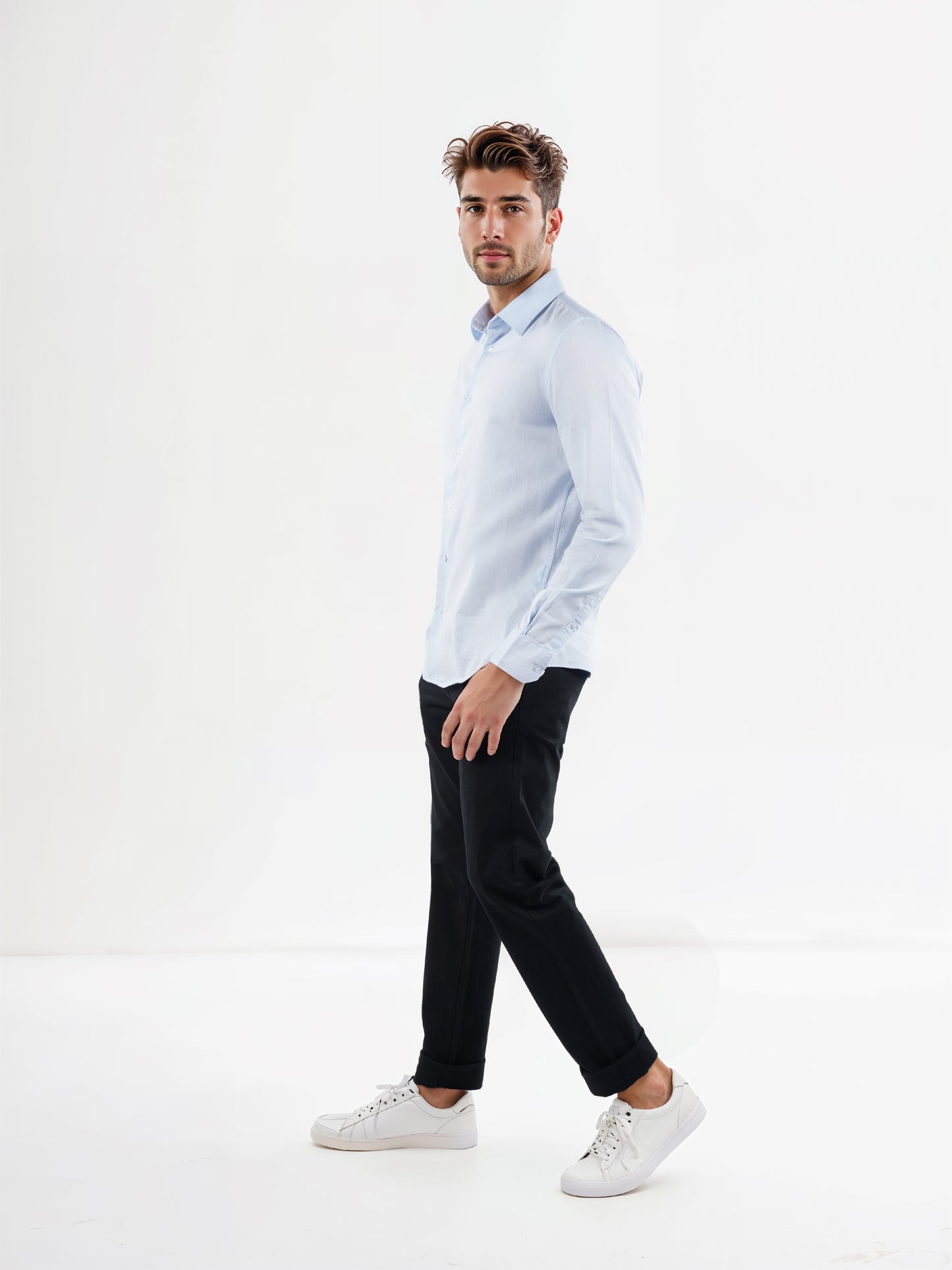 Celio* Solid Regular Fit Cotton Blue Shirts