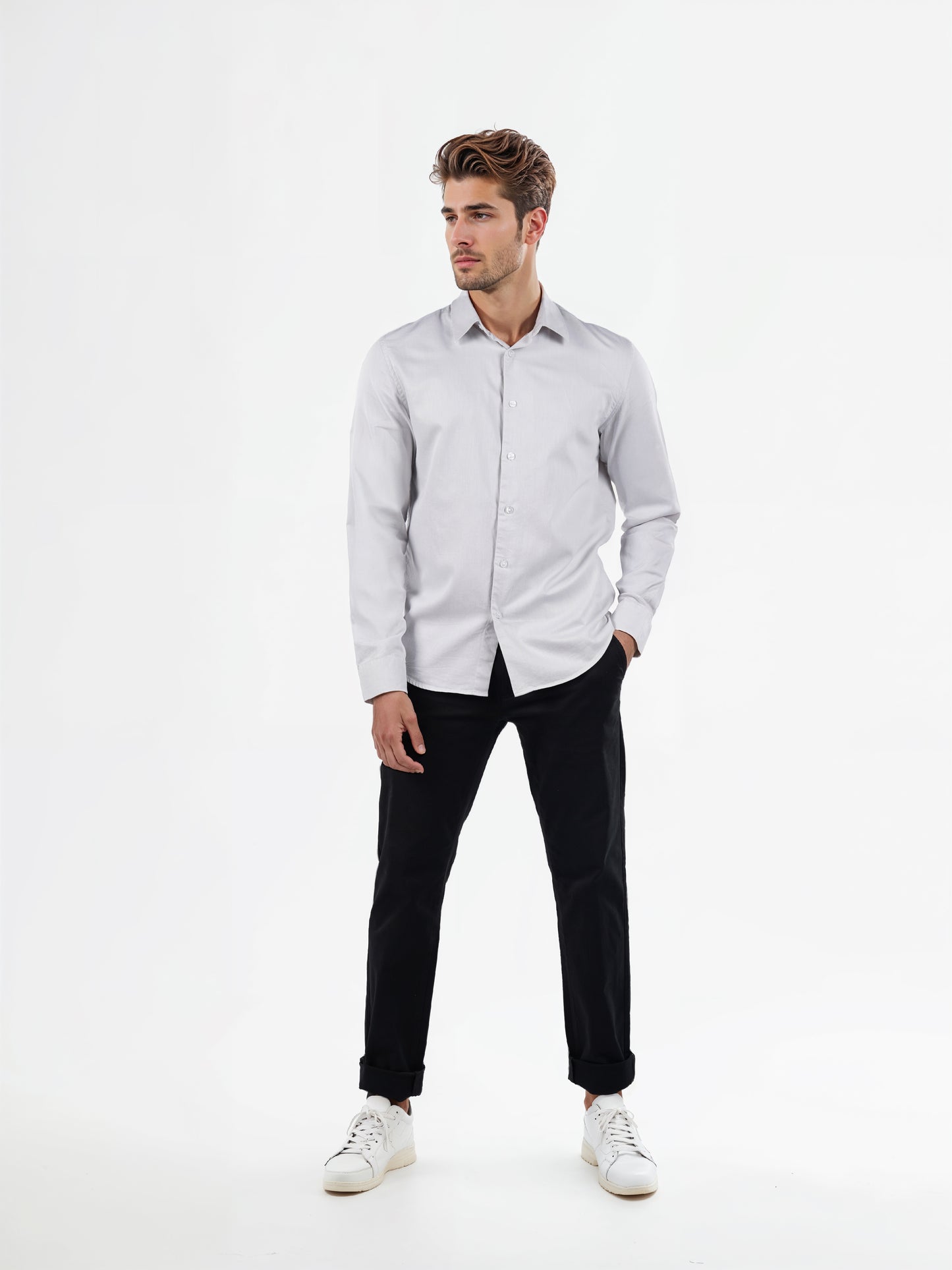 Celio* Solid Regular Fit Cotton Light Grey Shirts