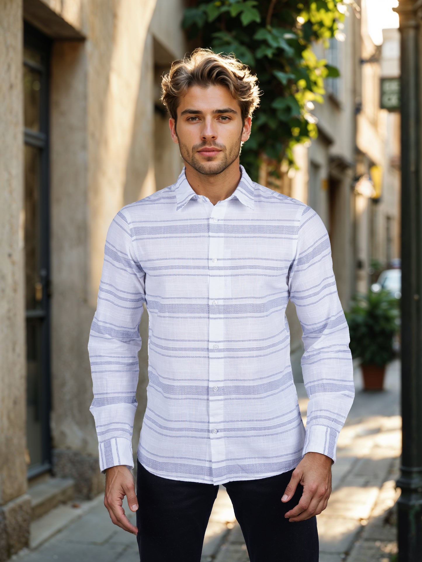 Celio* Striped Regular Fit Cotton Blue Shirt