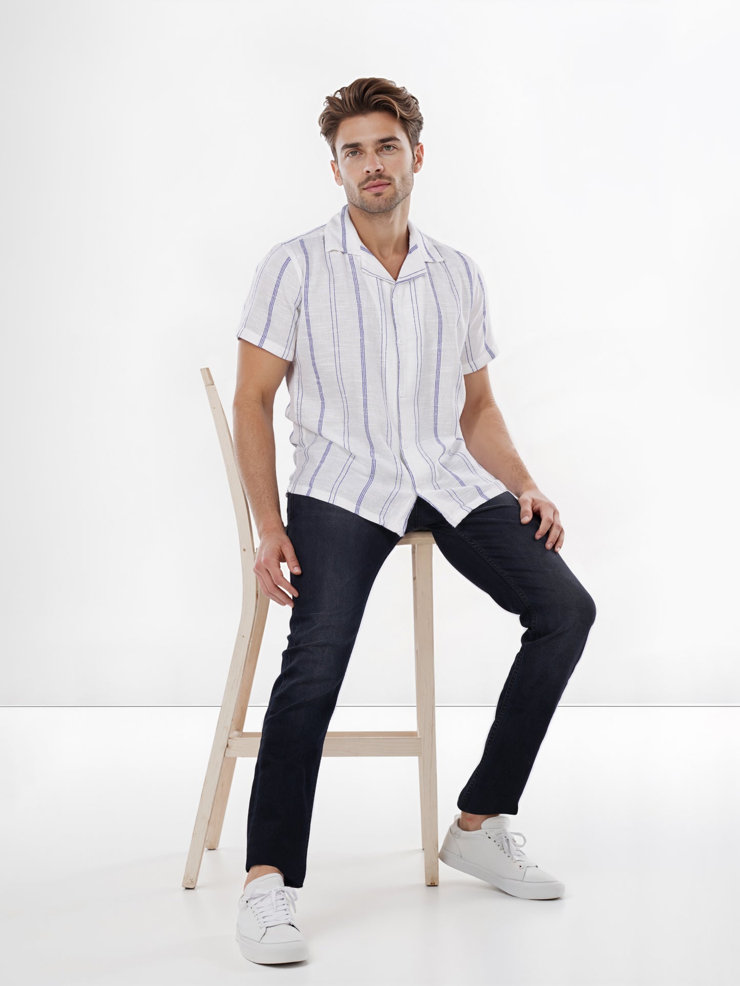 Celio* Striped Regular Fit Cotton Blue Shirt