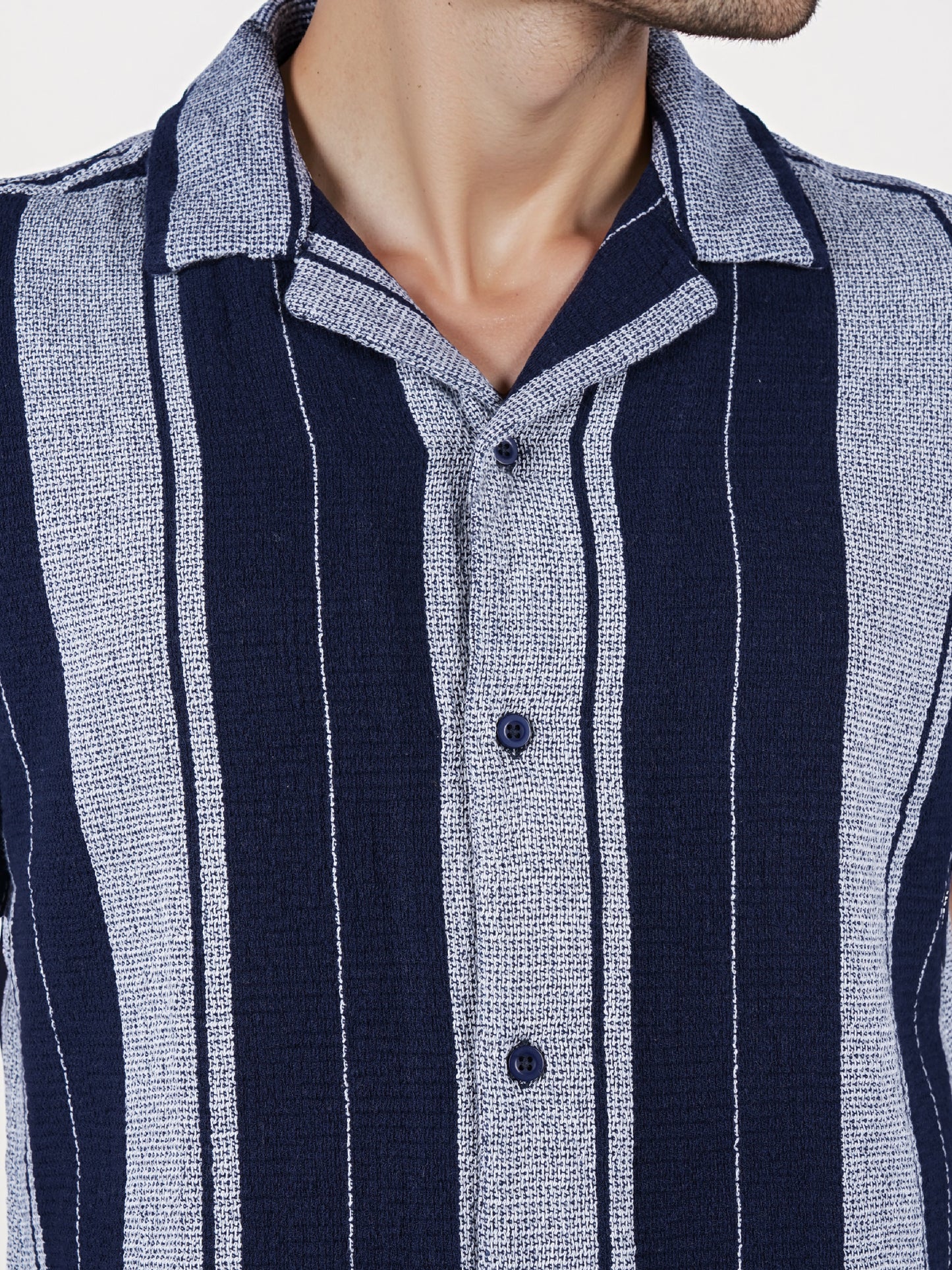 Celio* Striped Regular Fit Cotton Blue Shirt
