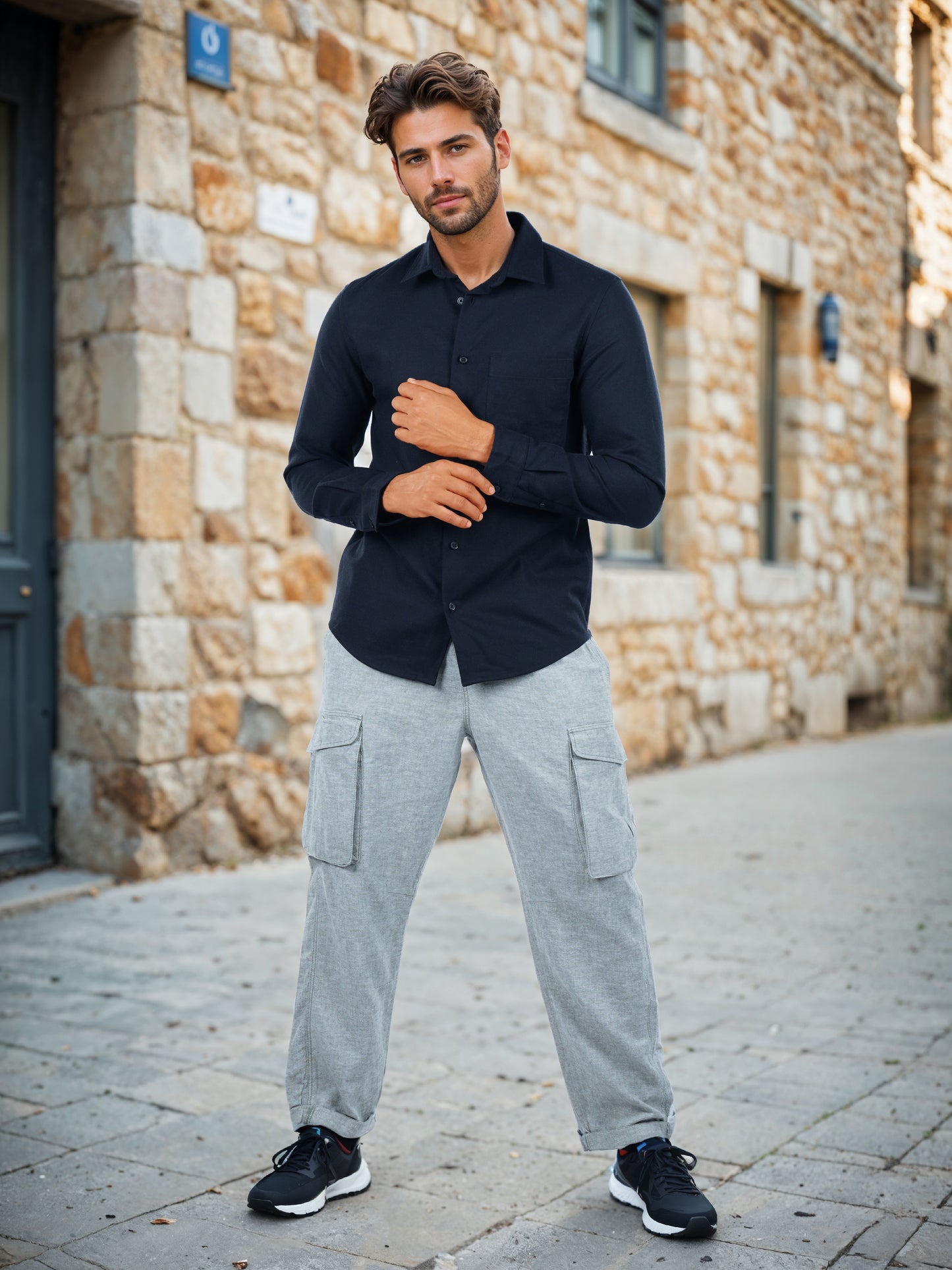 Celio* Solid Regular Fit Viscose-Blend Black Shirts