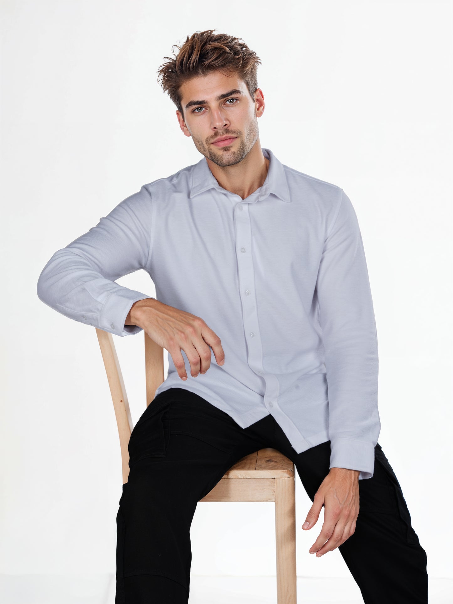 Celio* Solid Regular Fit Poly-Cotton Off White Shirt