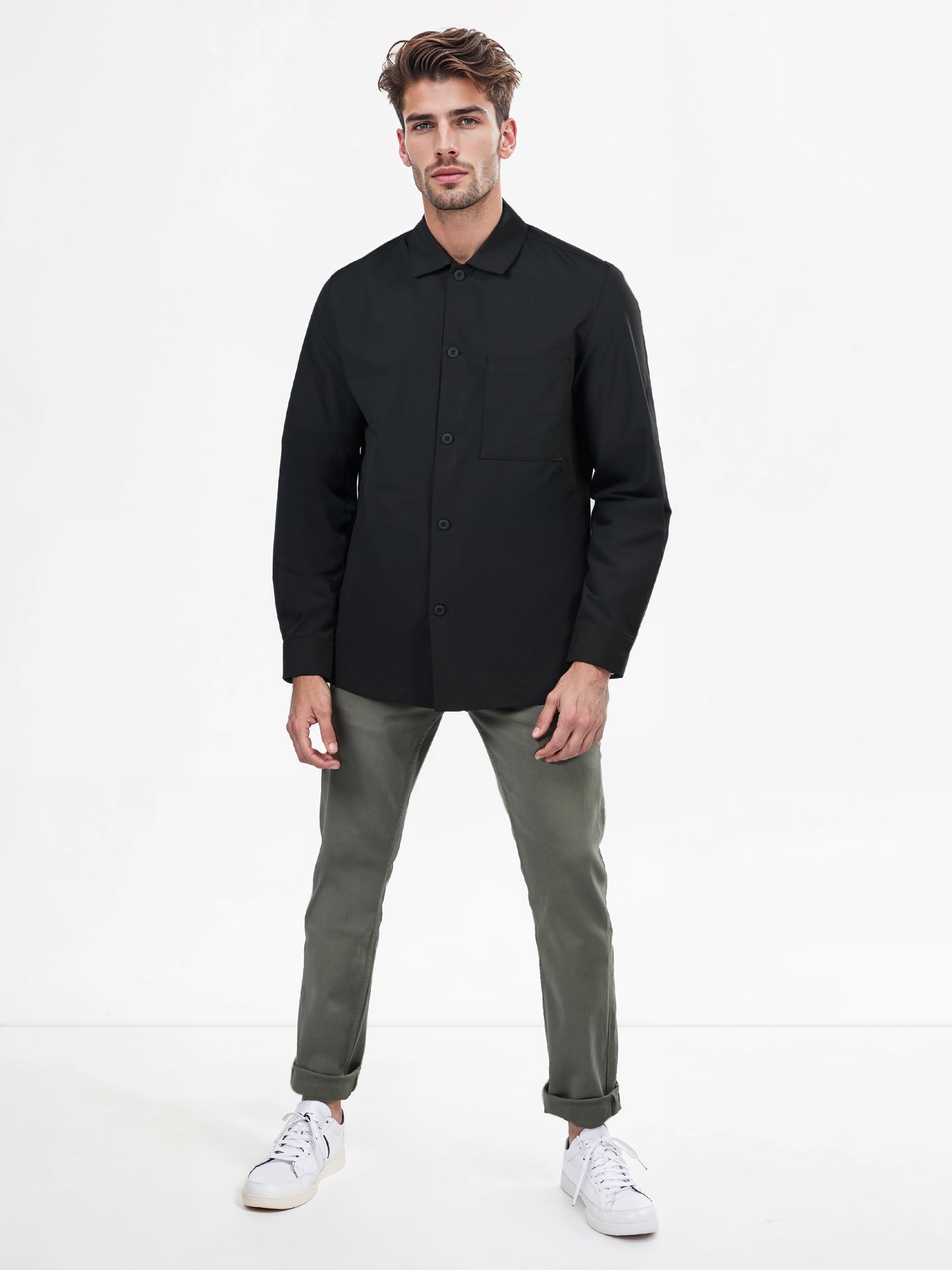 Celio* Solid Overshirt Polyester Black Shirts