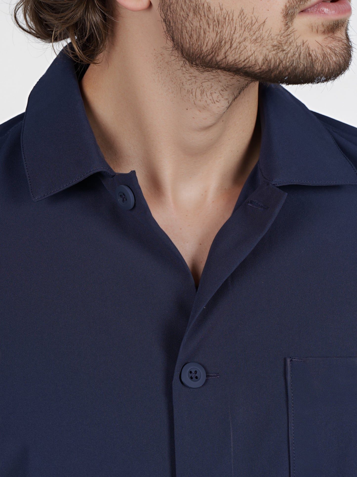 Celio* Solid Oversized Polyester Navy Blue Shirt