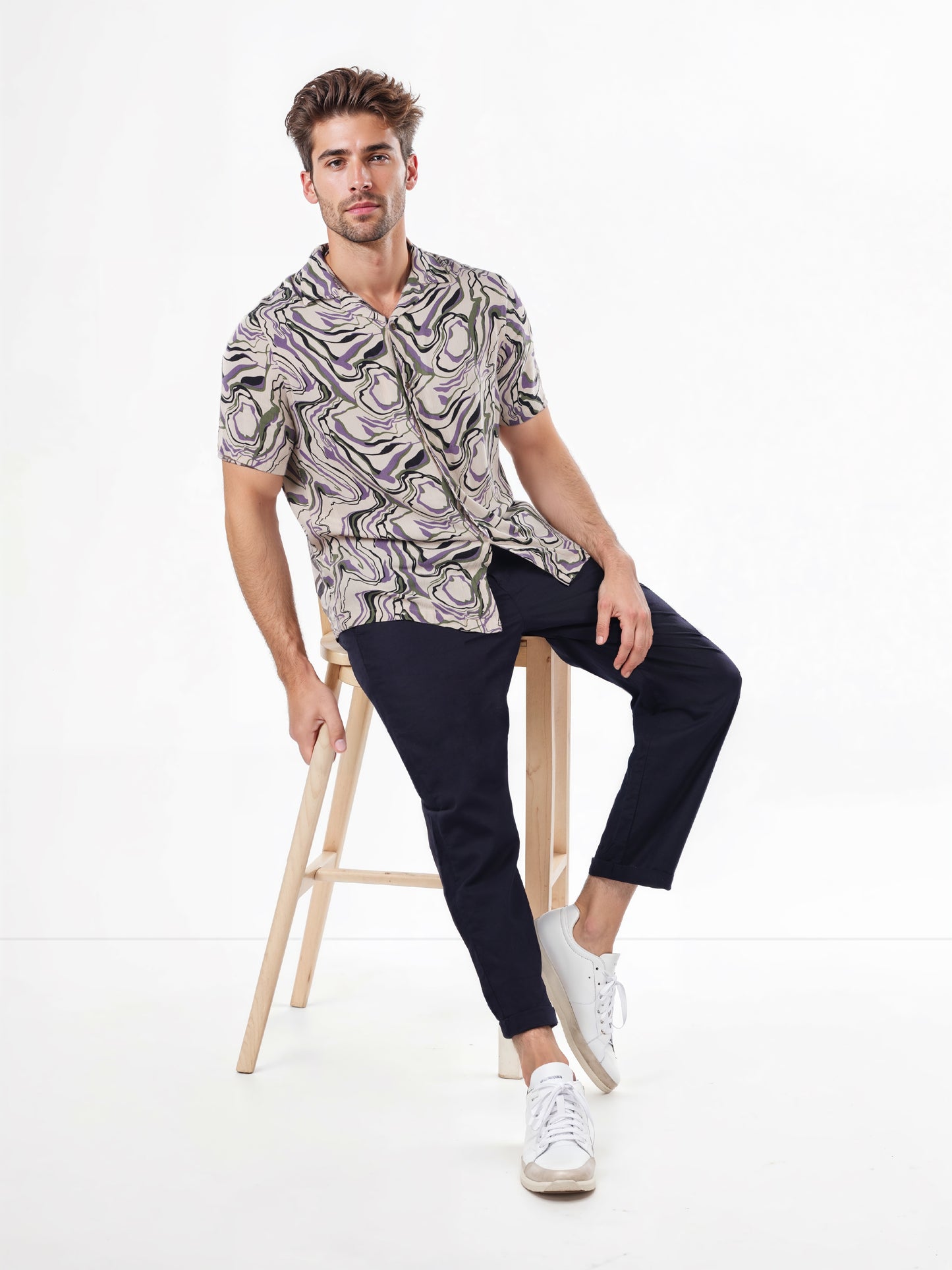 Celio* Printed Regular Fit Viscose Purple Shirts