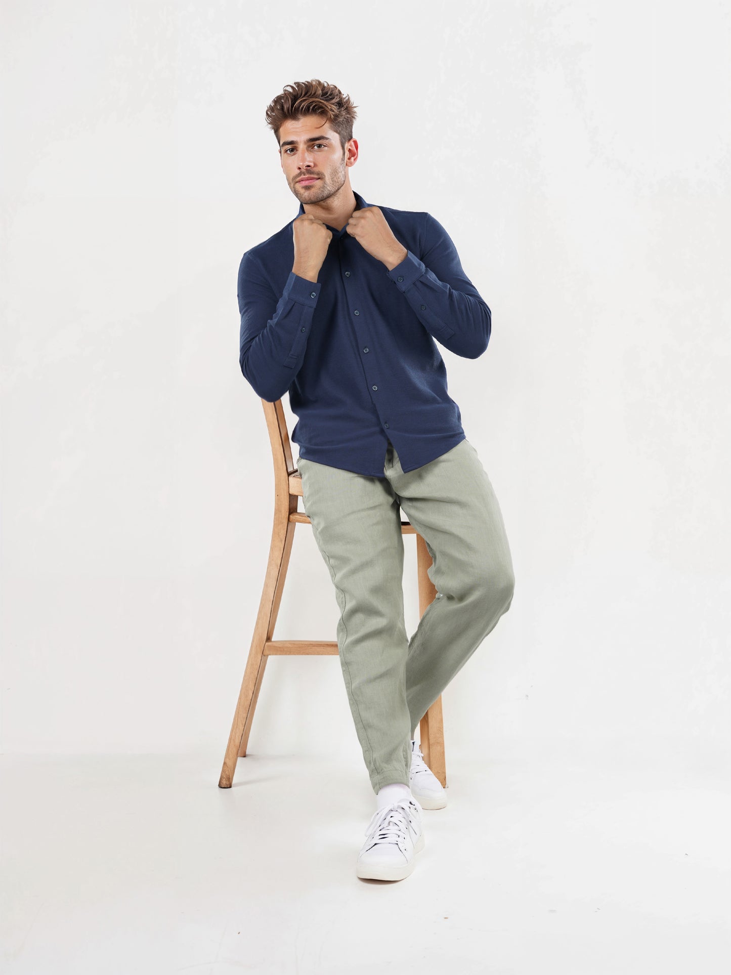 Celio* Solid Regular Fit Poly-Cotton Navy Blue Shirts