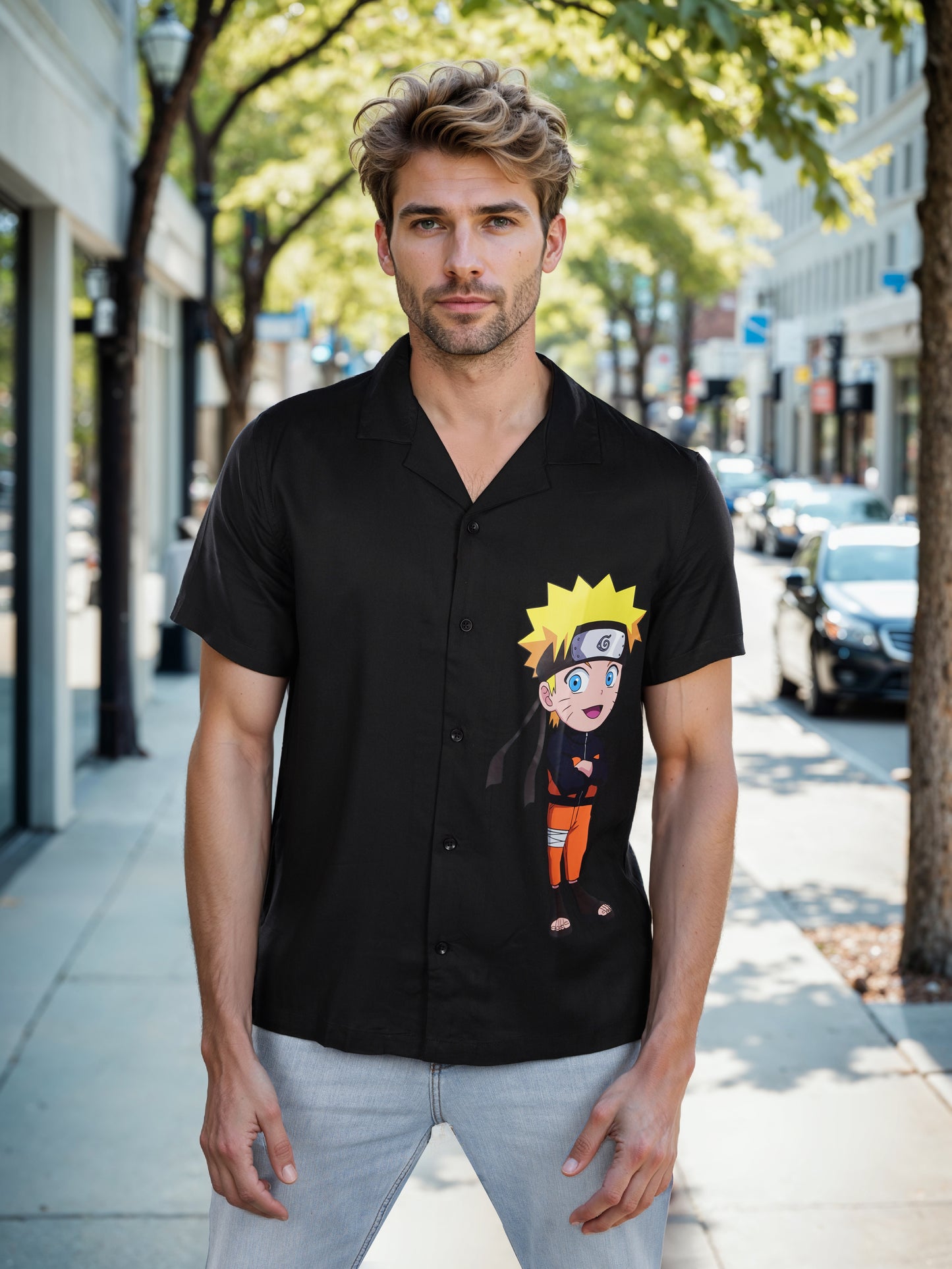 Celio* Naruto Regular Fit Viscose Black Shirt
