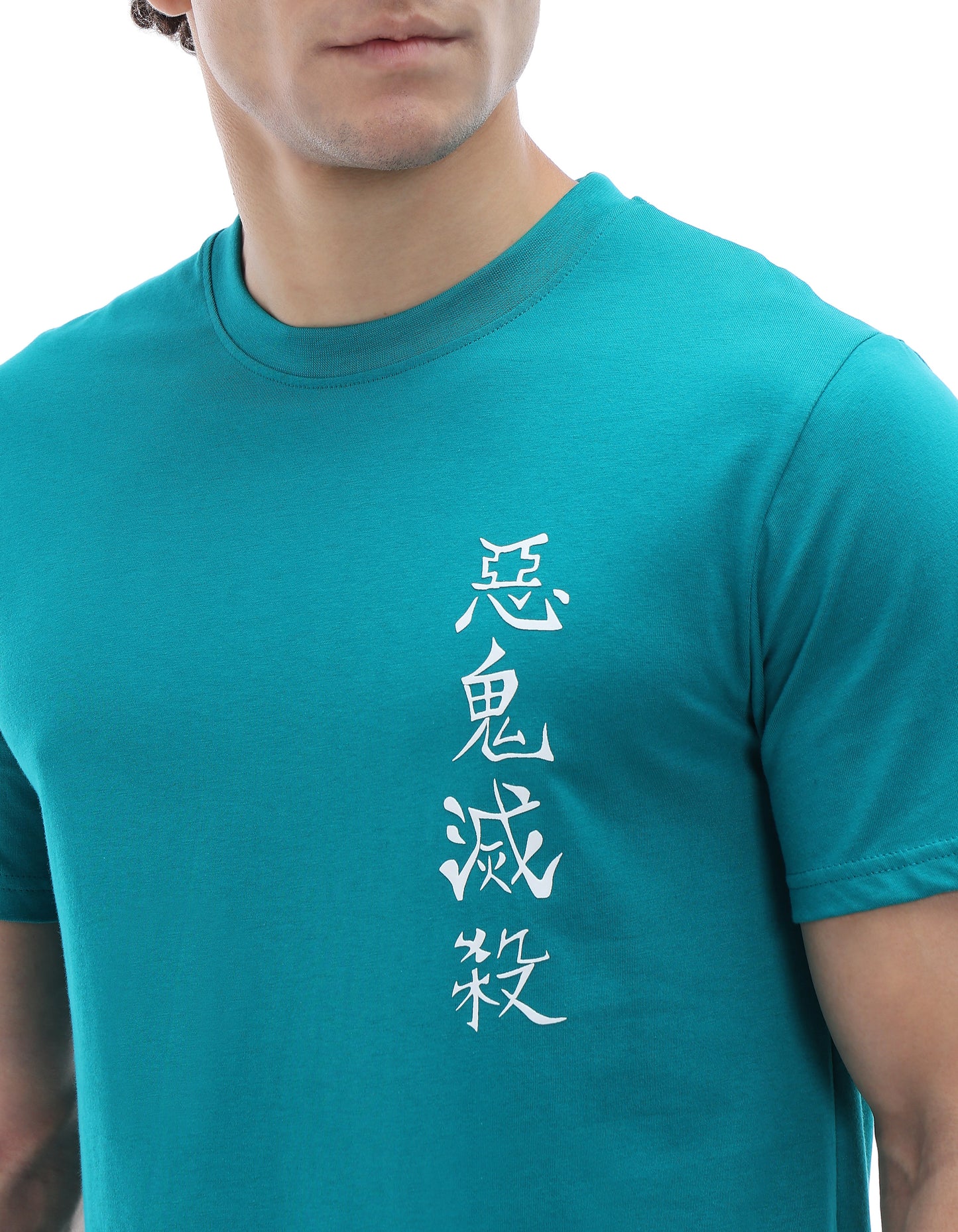 Regular Fit 100% Cotton Printed Crew Neck T-Shirt - Blue