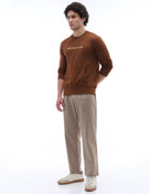 Regular Fit Cotton Blend Printed Crew Neck Sweatshirt - Brown