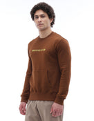 Regular Fit Cotton Blend Printed Crew Neck Sweatshirt - Brown