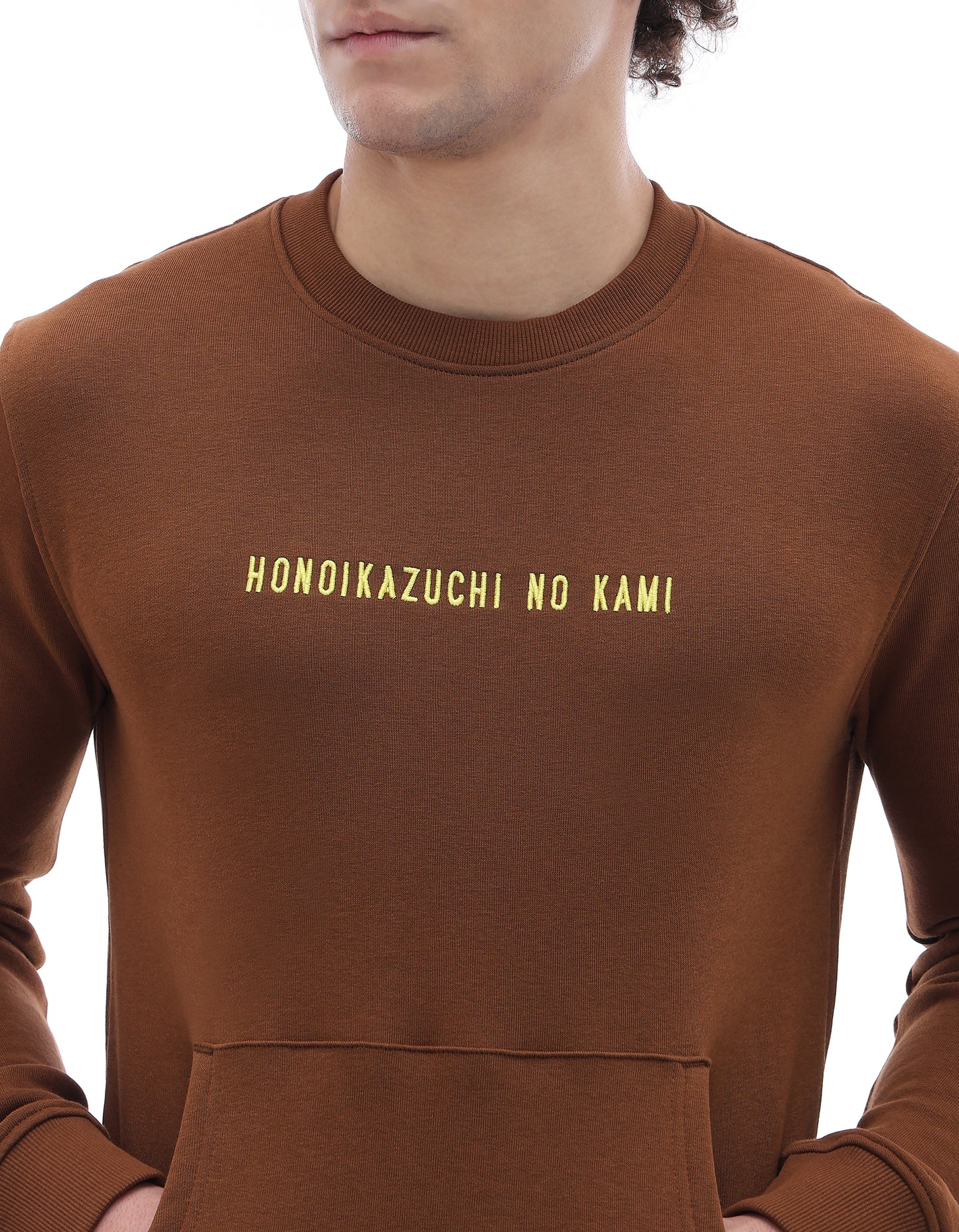 Regular Fit Cotton Blend Printed Crew Neck Sweatshirt - Brown