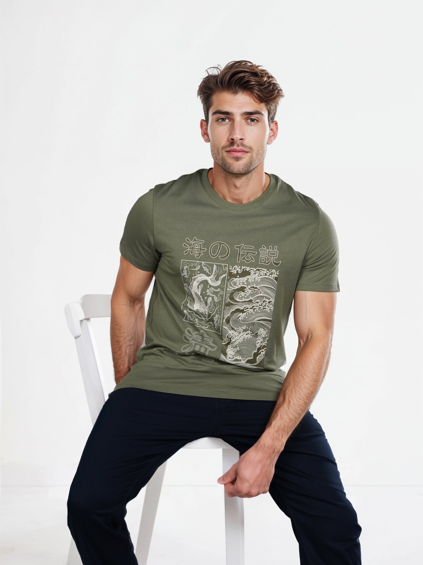 Celio* Printed Regular Fit Cotton Olive T-Shirt