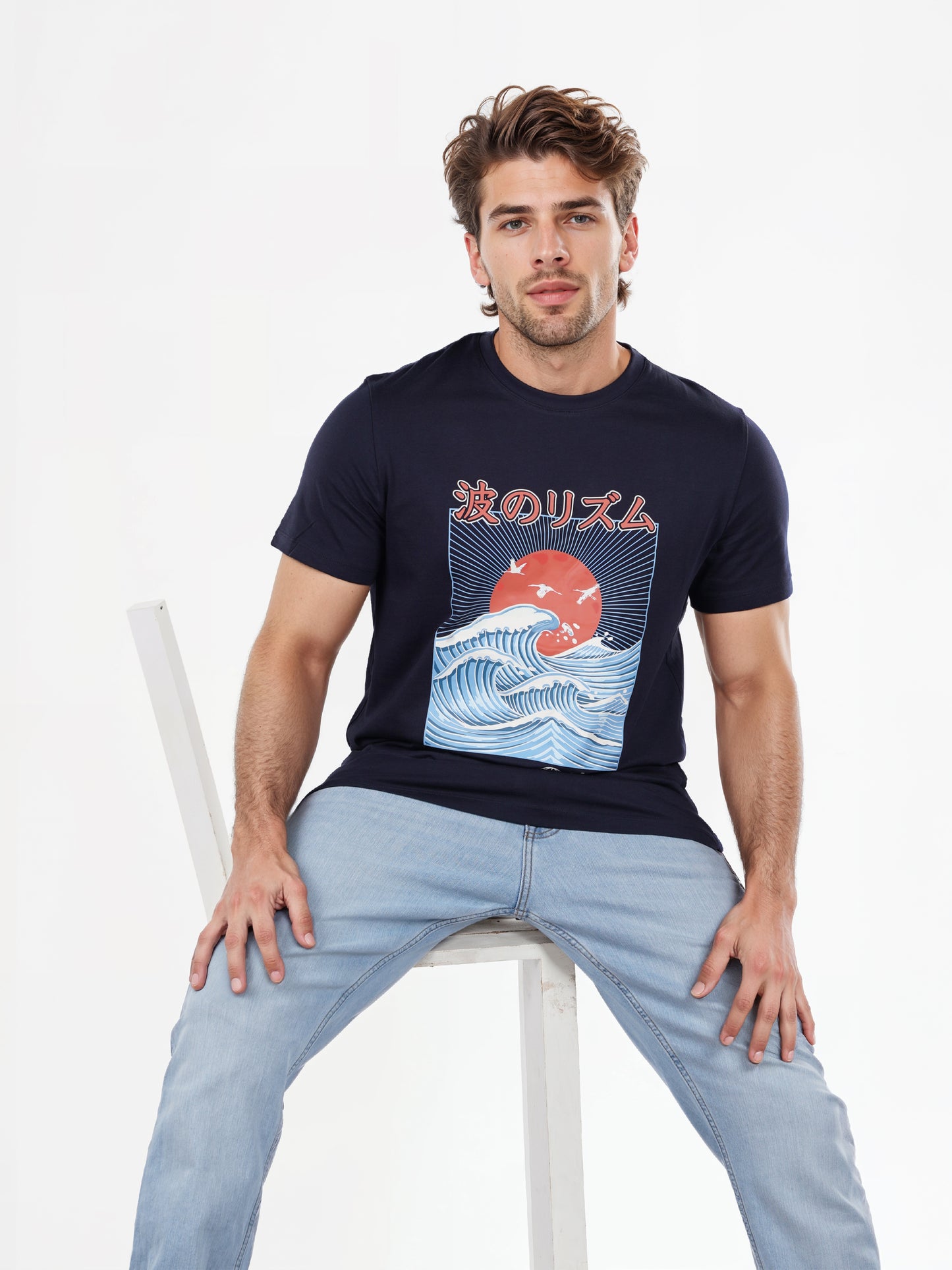 Celio* Printed Regular Fit Cotton Navy Blue T-Shirt