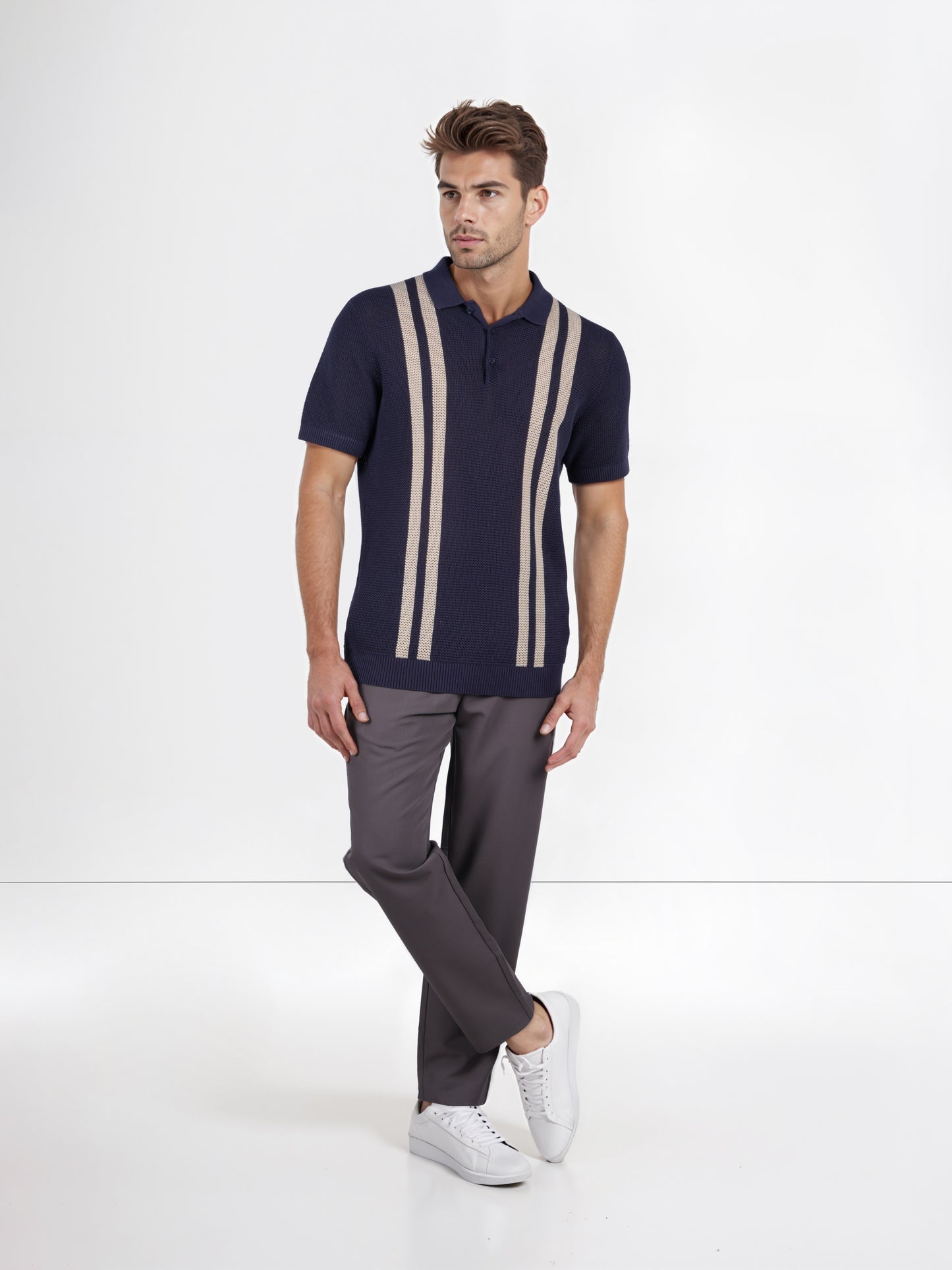 Celio* Striped Regular Fit Cotton Navy Blue T-Shirt