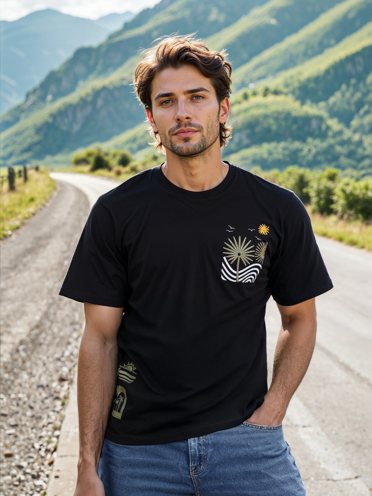 Celio* Embroidered Boxy Fit Cotton Black T-Shirts