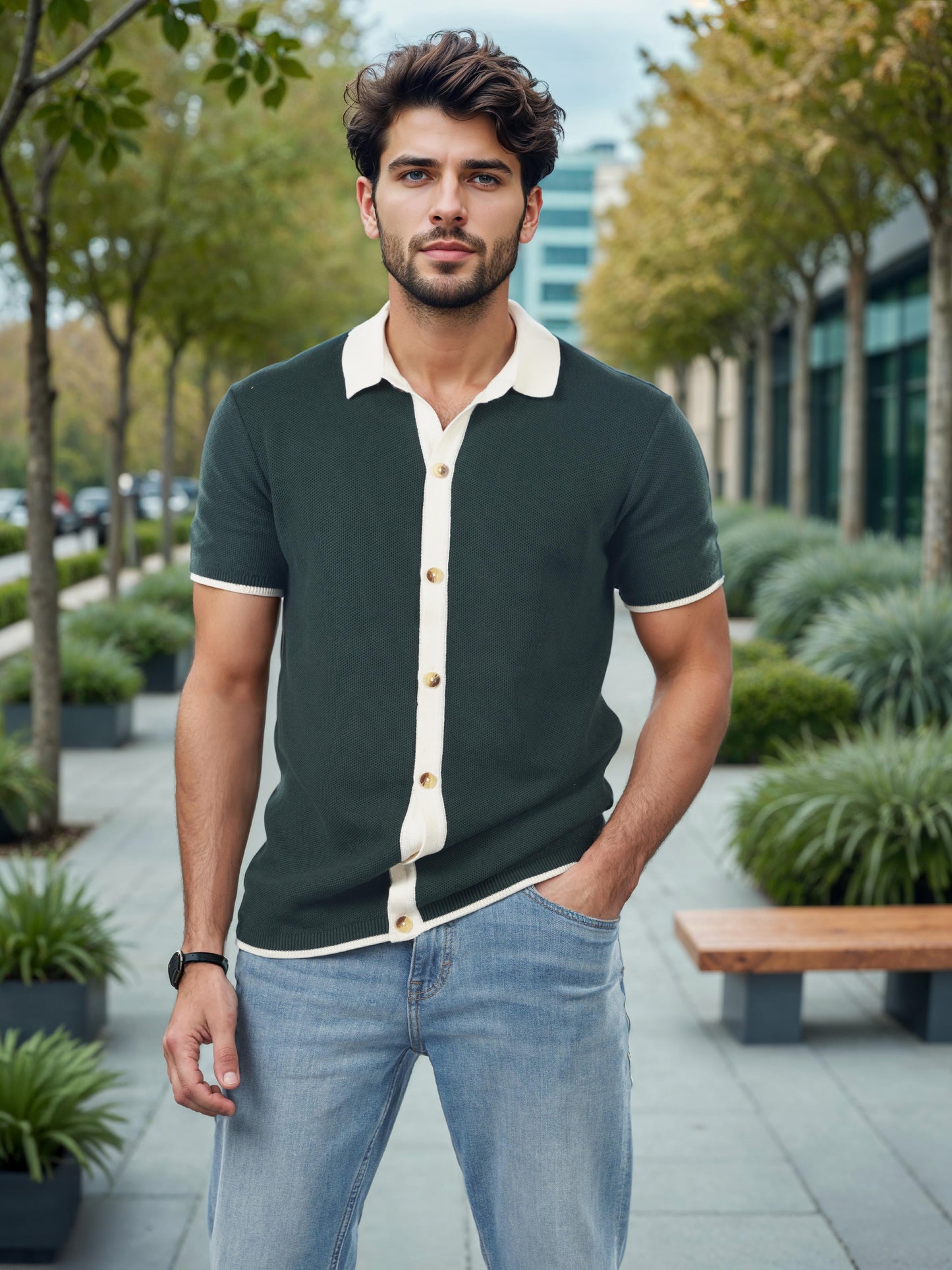 Celio* Solid Regular Fit Cotton Dark Green T-Shirts