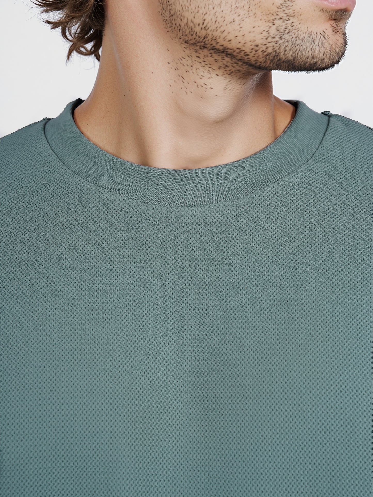 Celio* Solid Oversized Cotton Green T-Shirt