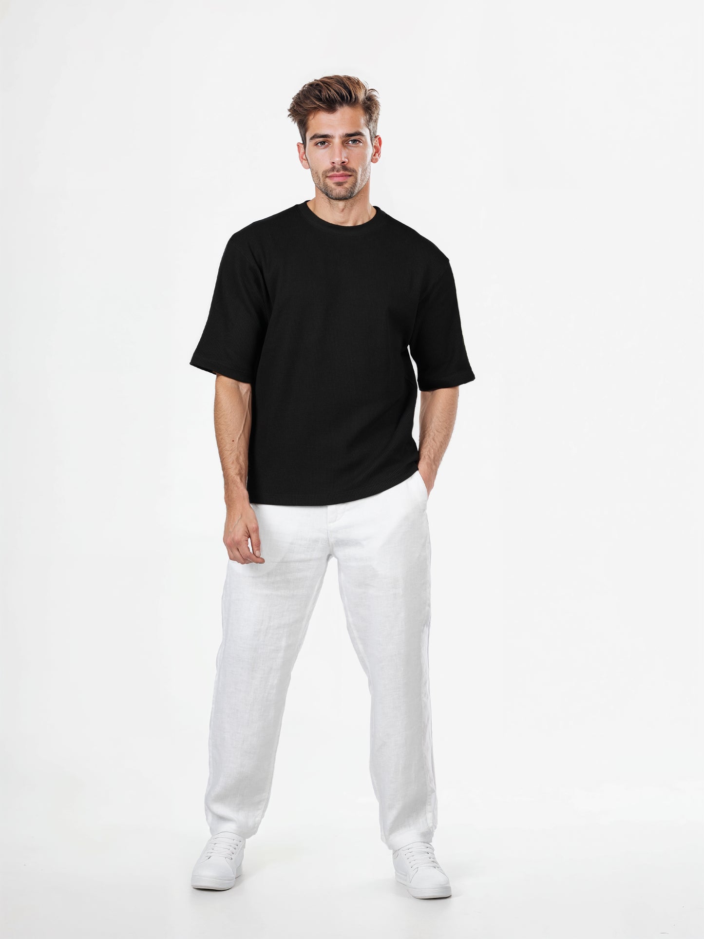 Celio* Solid Oversized Cotton Black T-Shirts