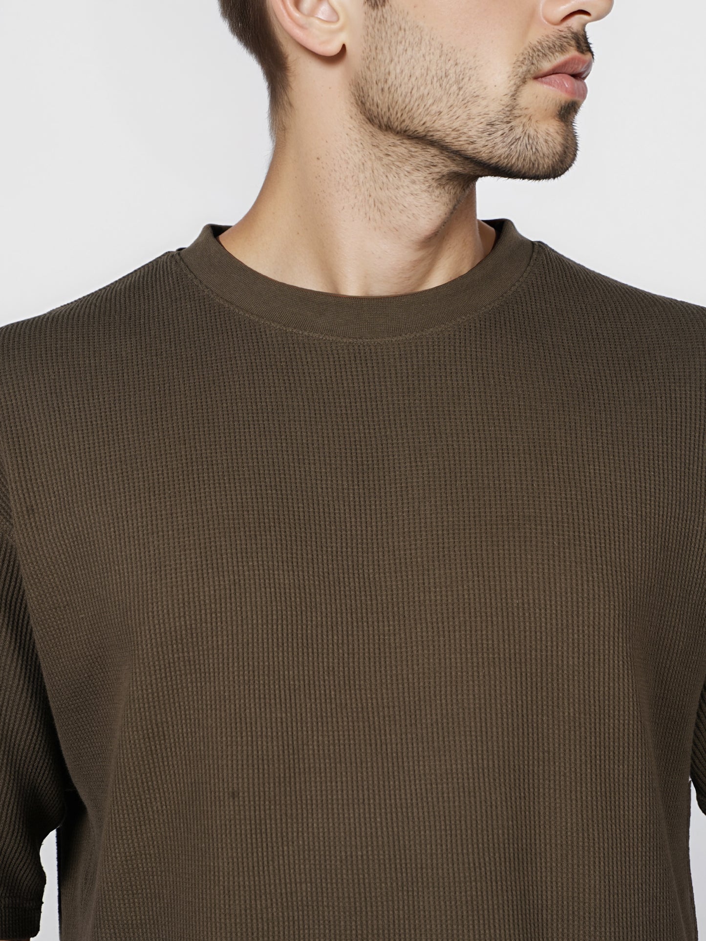 Celio* Solid Oversized Cotton Olive T-Shirt