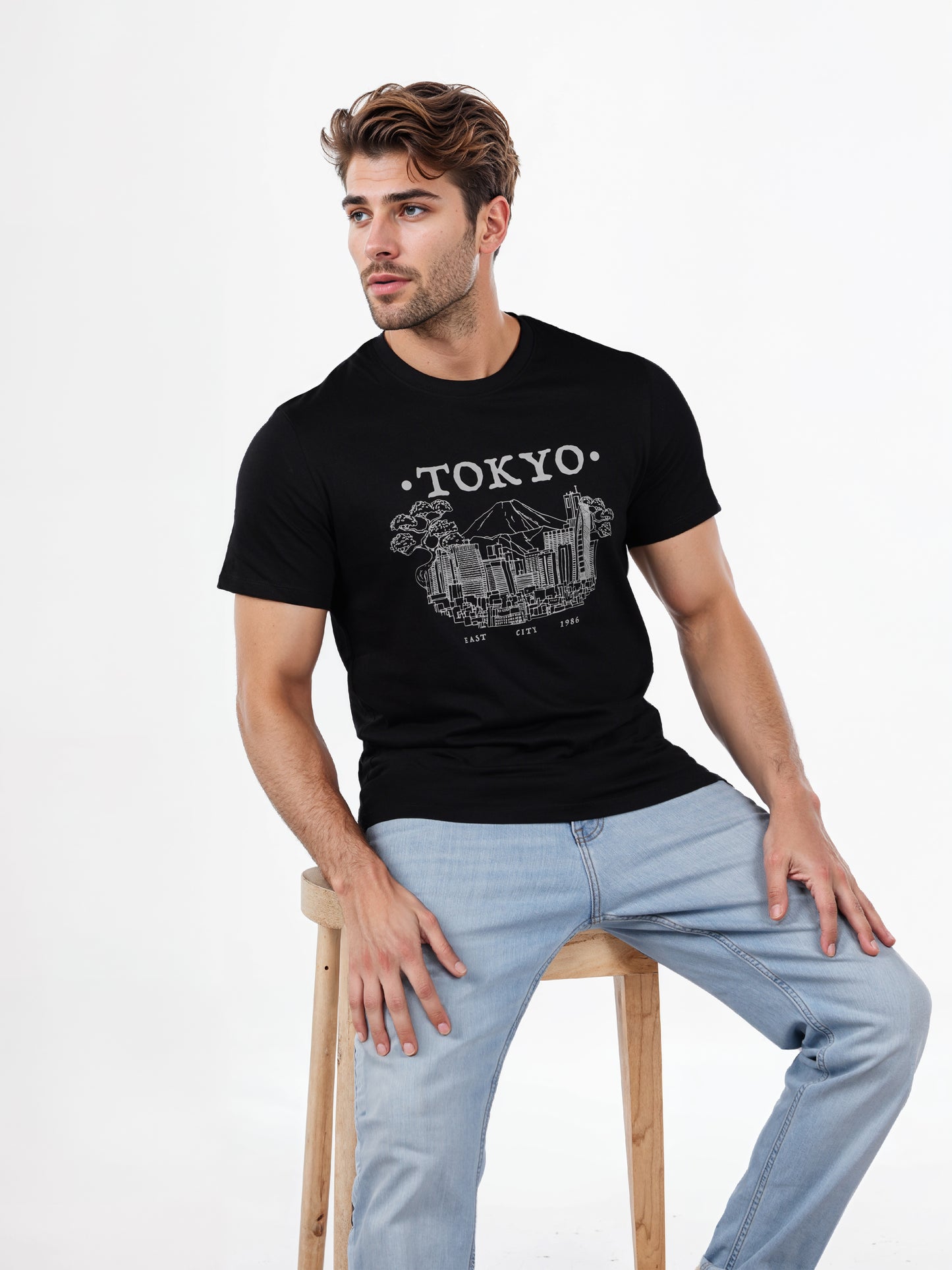 Celio* Printed Regular Fit Cotton Black T-Shirt