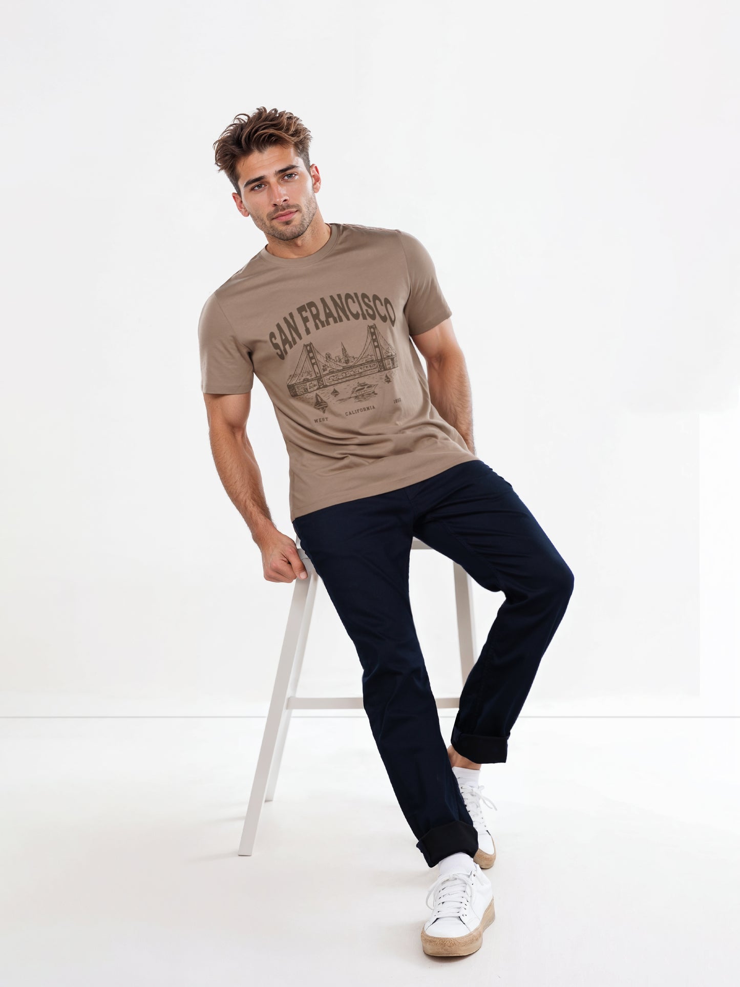 Celio* Printed Regular Fit Cotton Brown T-Shirt