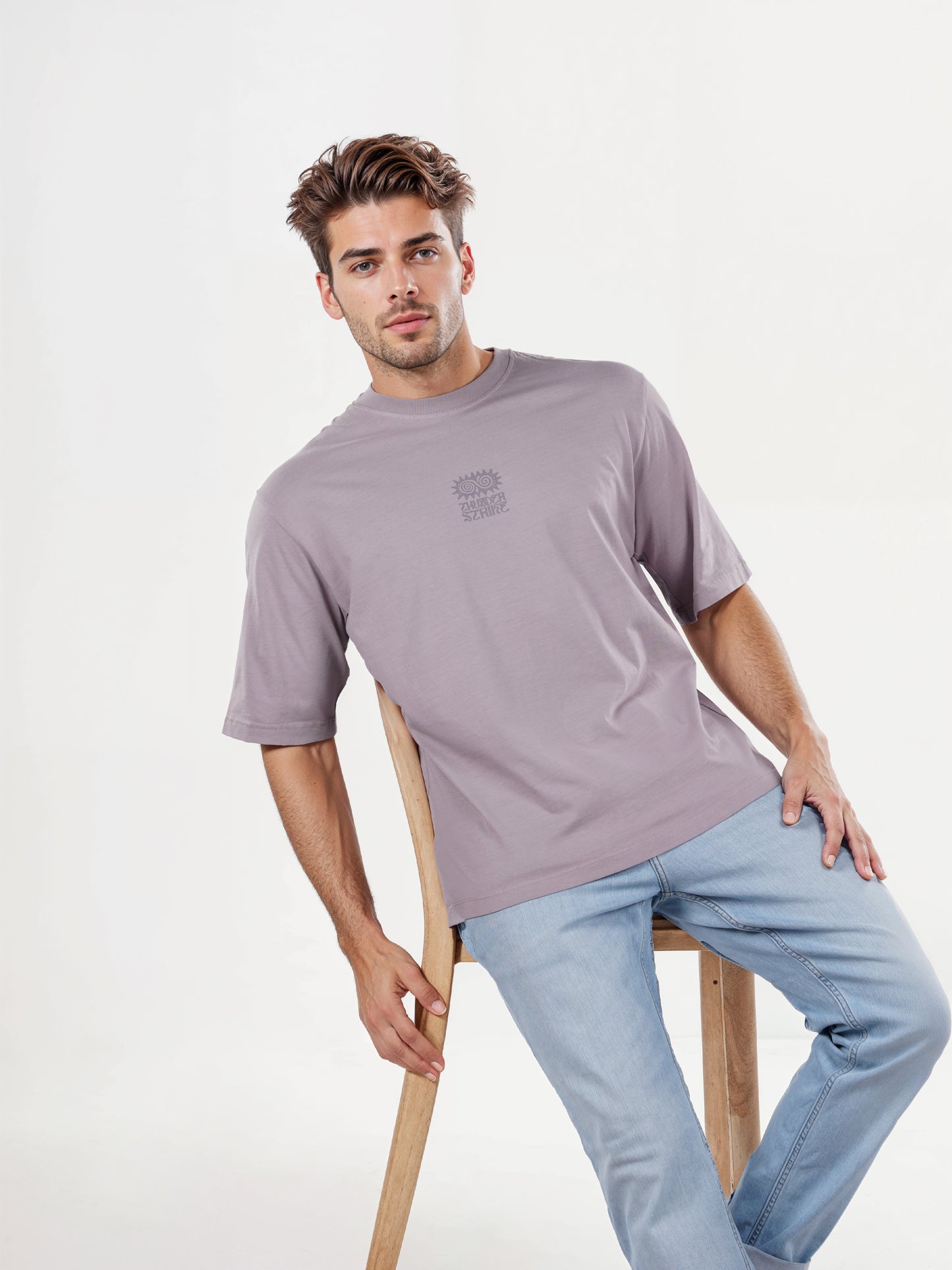 Celio* Printed Loose Fit Cotton Purple T-Shirt