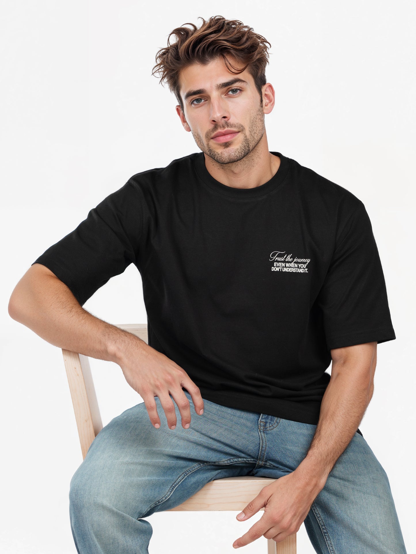 Celio* Printed Oversized Cotton Black T-Shirts