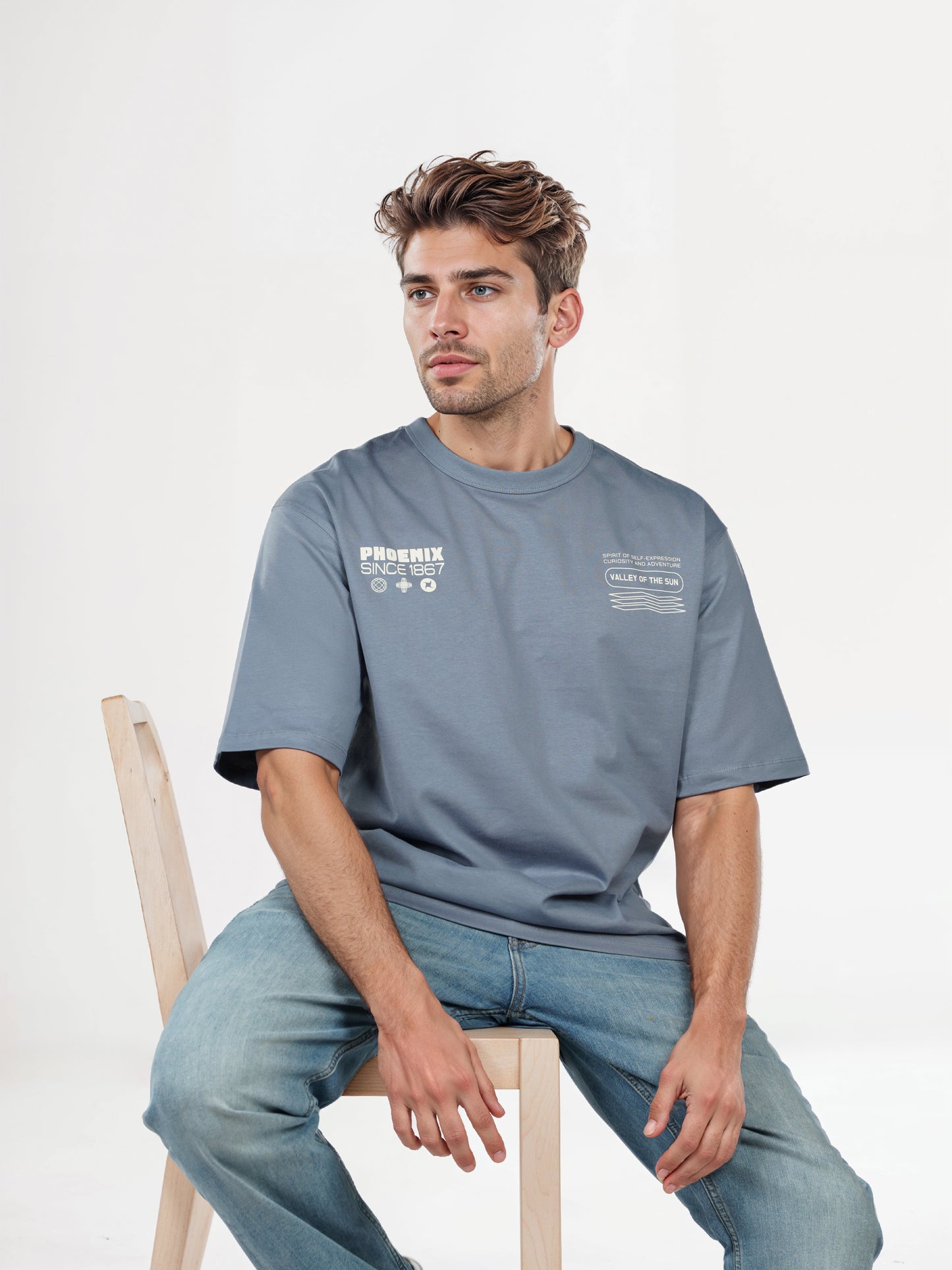 Celio* Printed Oversized Cotton Blue T-Shirts